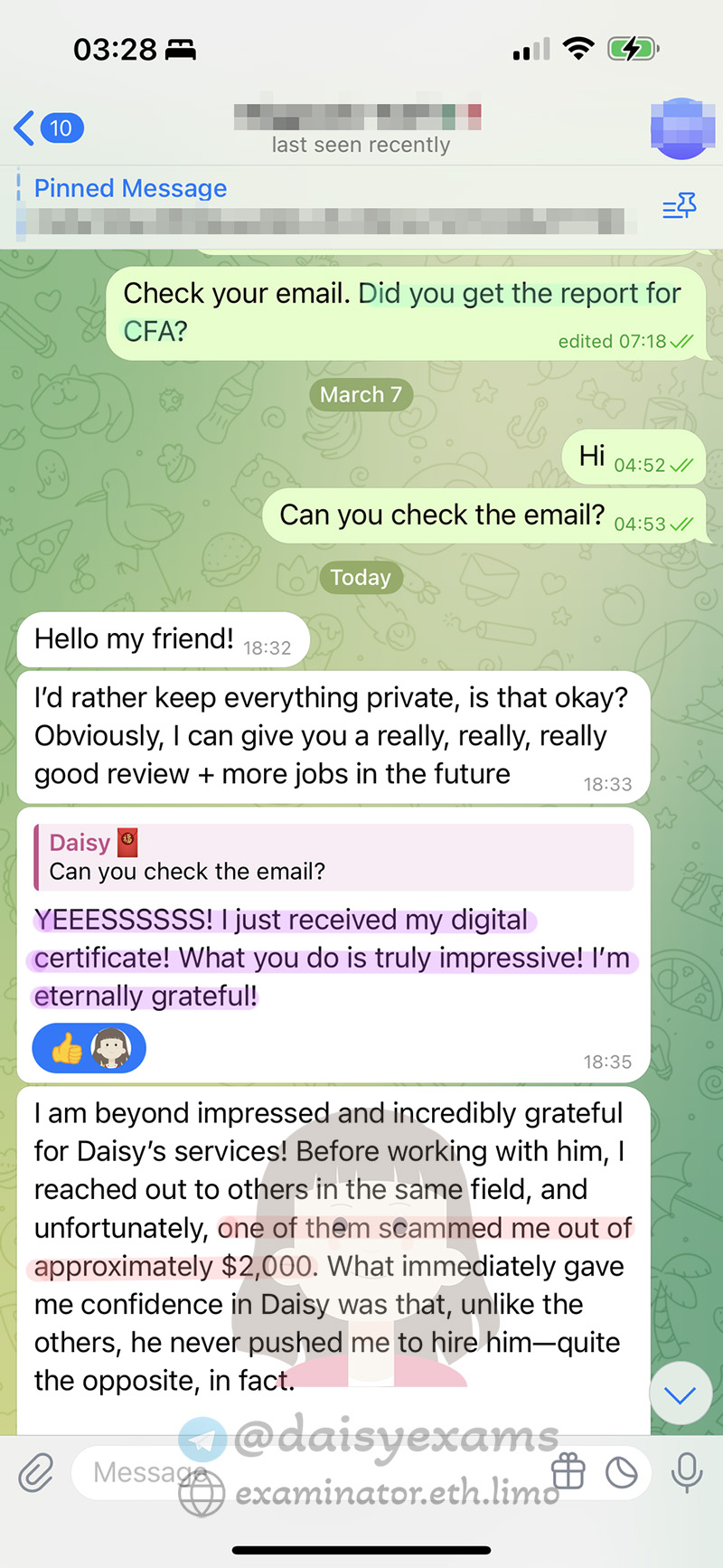 代考保分成功案例#694的与客户对话截图