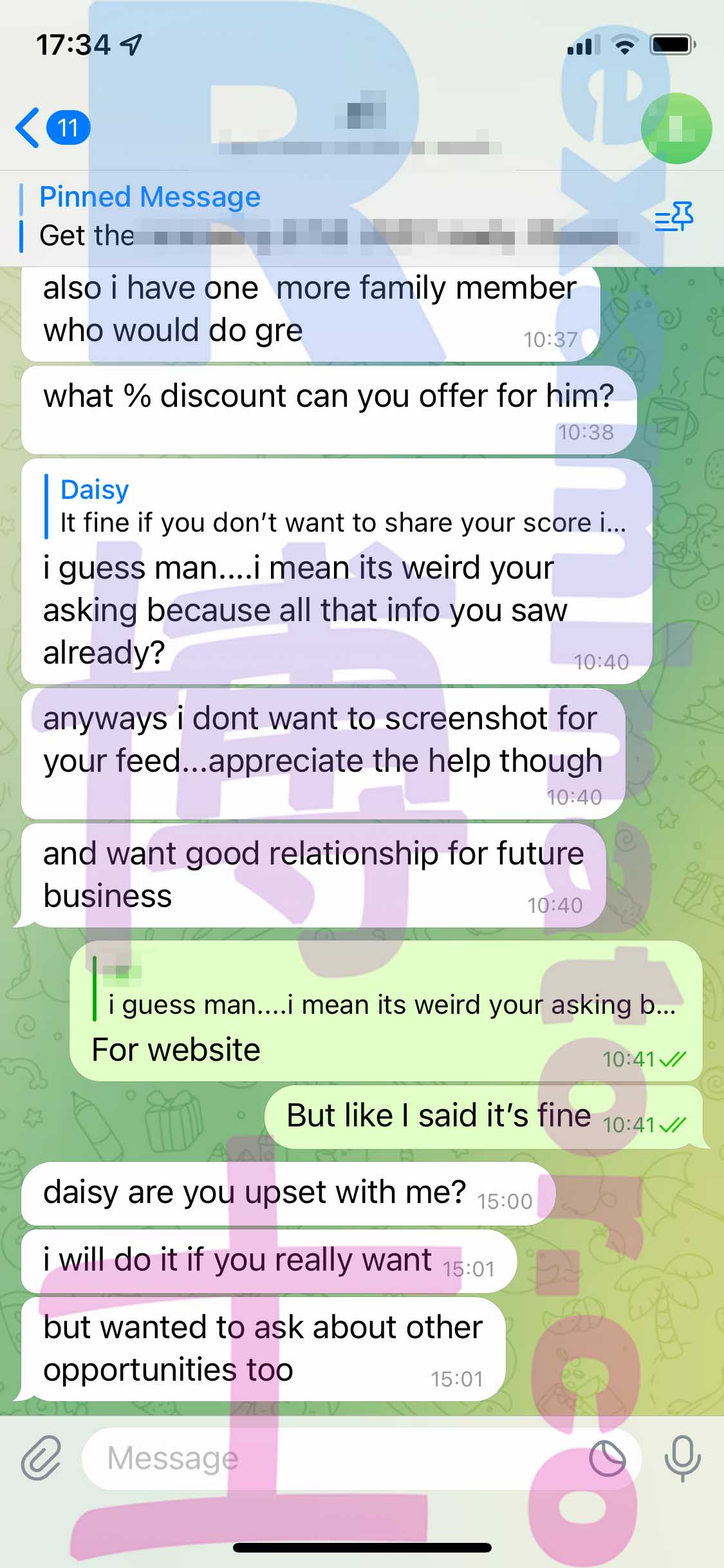 GRE代考保分成功案例#435的与客户对话截图