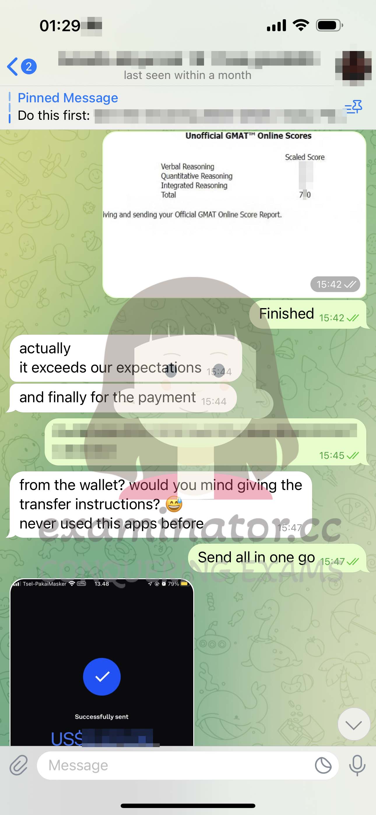 GMAT代考保分成功案例#589的与客户对话截图