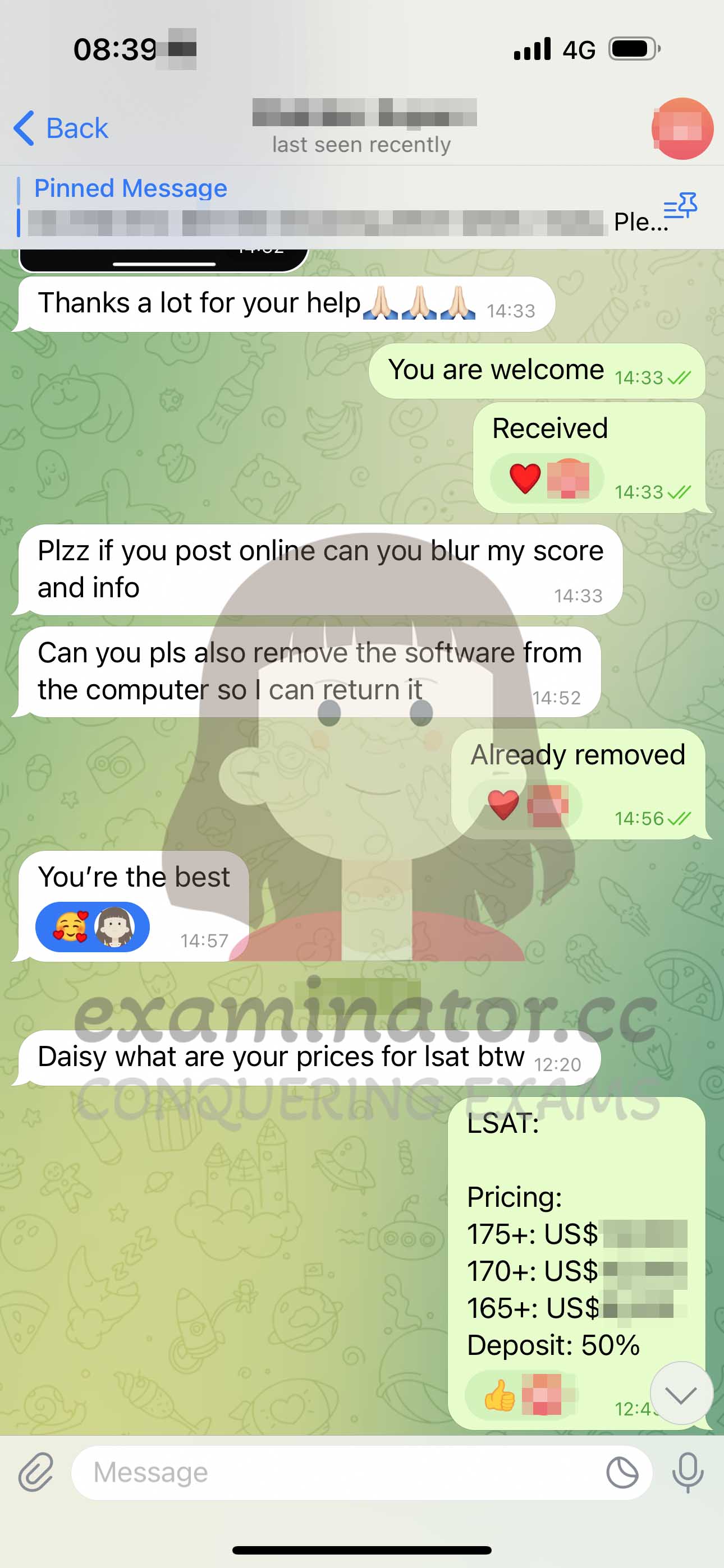 GMAT代考保分成功案例#608的与客户对话截图