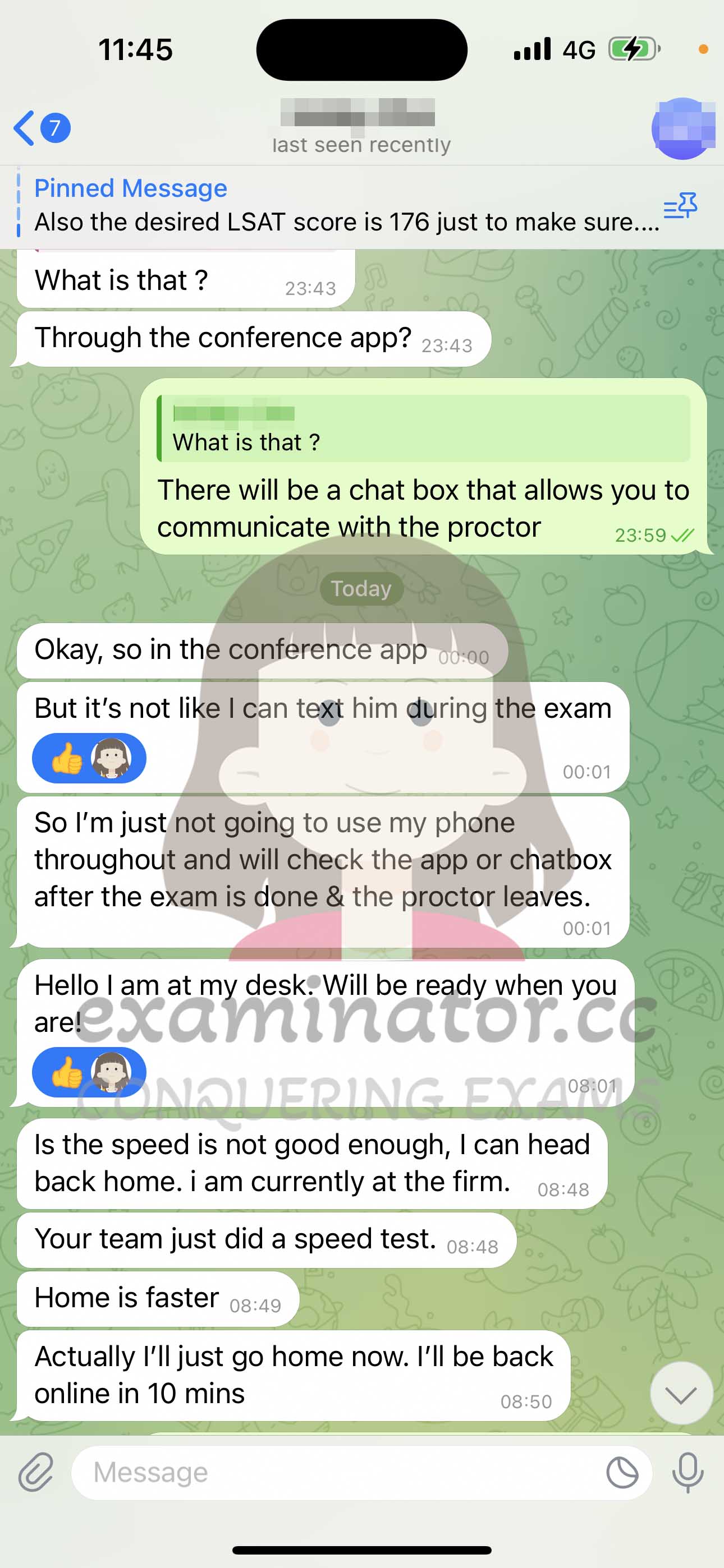 LSAT代考保分成功案例#598的与客户对话截图