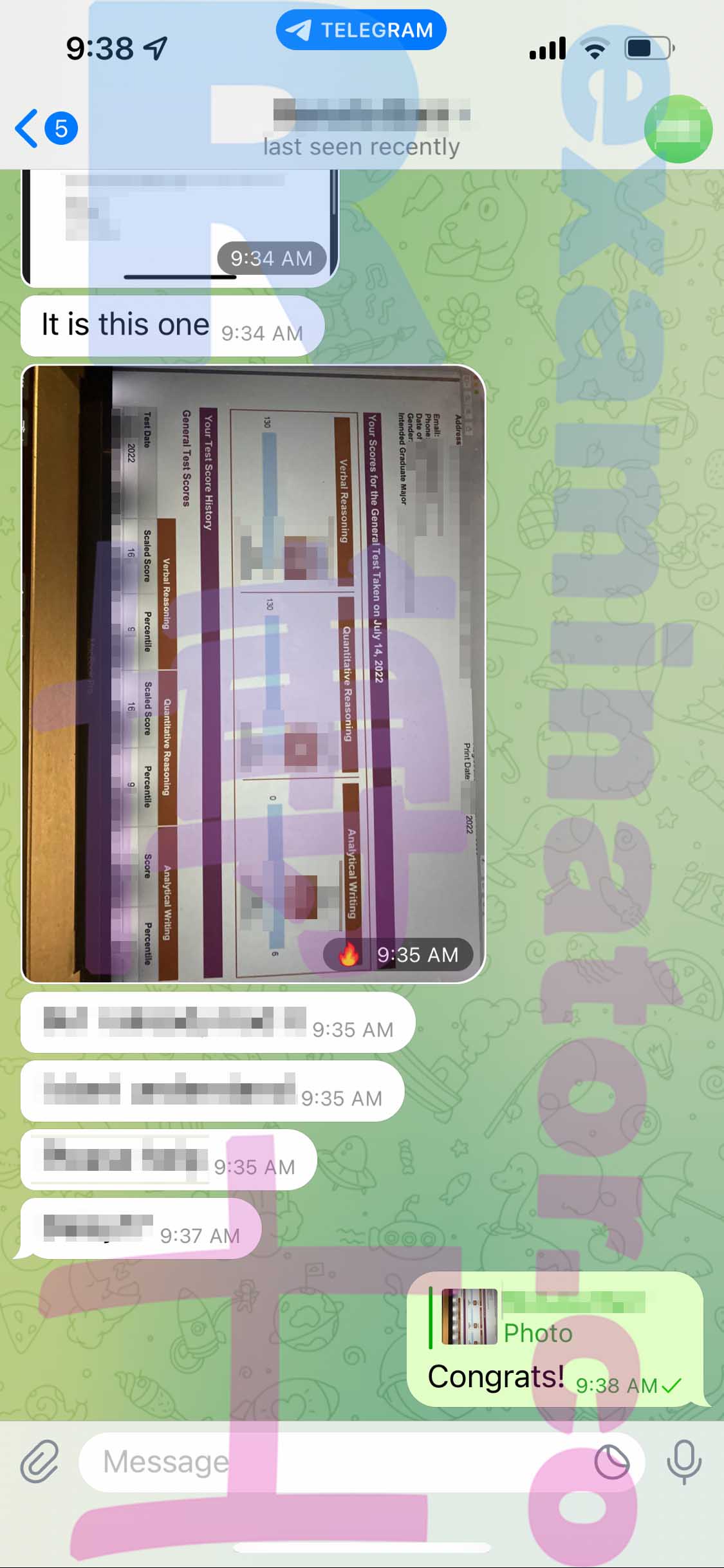 GRE代考保分成功案例#389的与客户对话截图