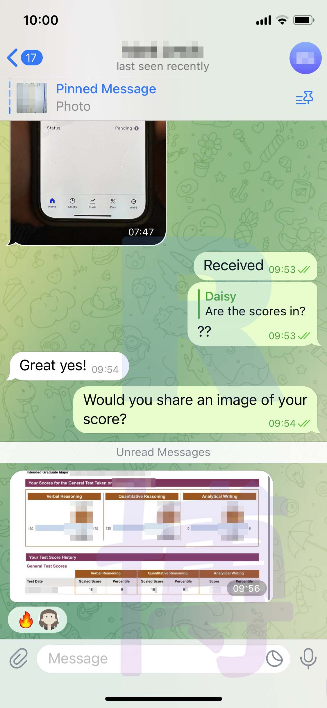 GRE代考保分成功案例#519的与客户对话截图