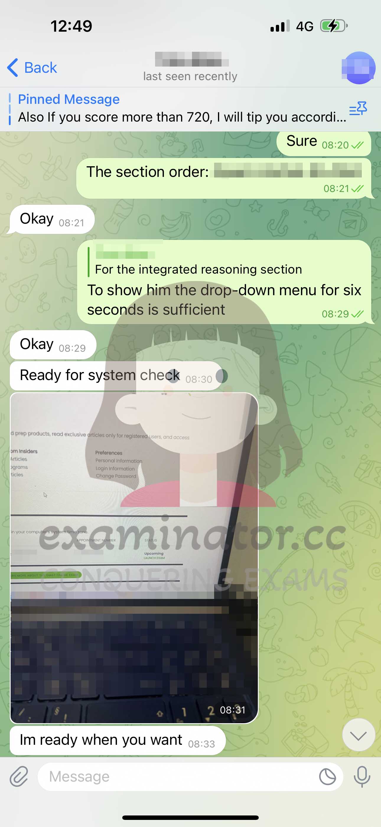 GMAT代考保分成功案例#595的与客户对话截图