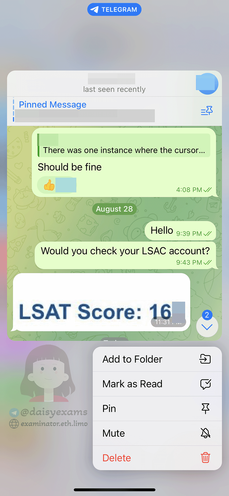 LSAT代考保分成功案例#663的与客户对话截图
