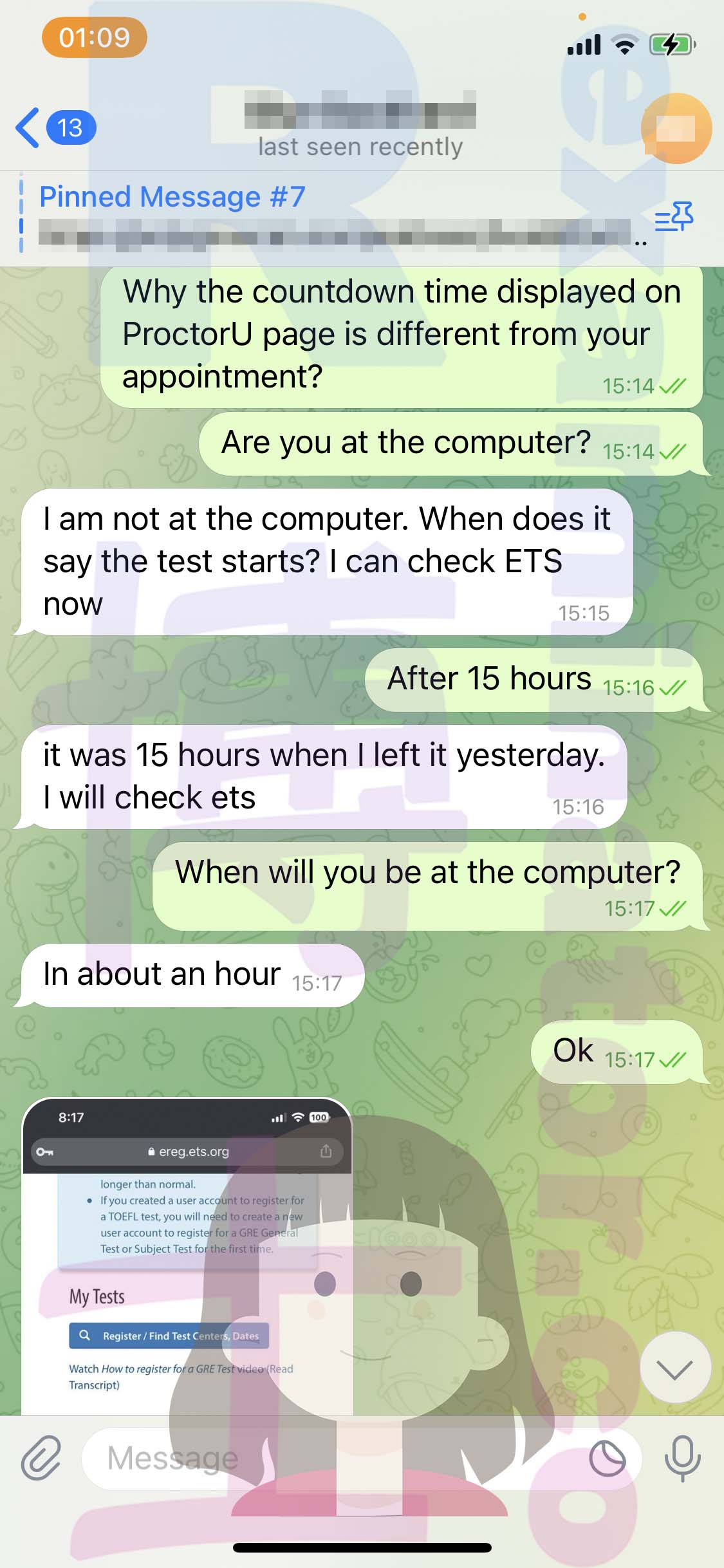GRE代考保分成功案例#497的与客户对话截图
