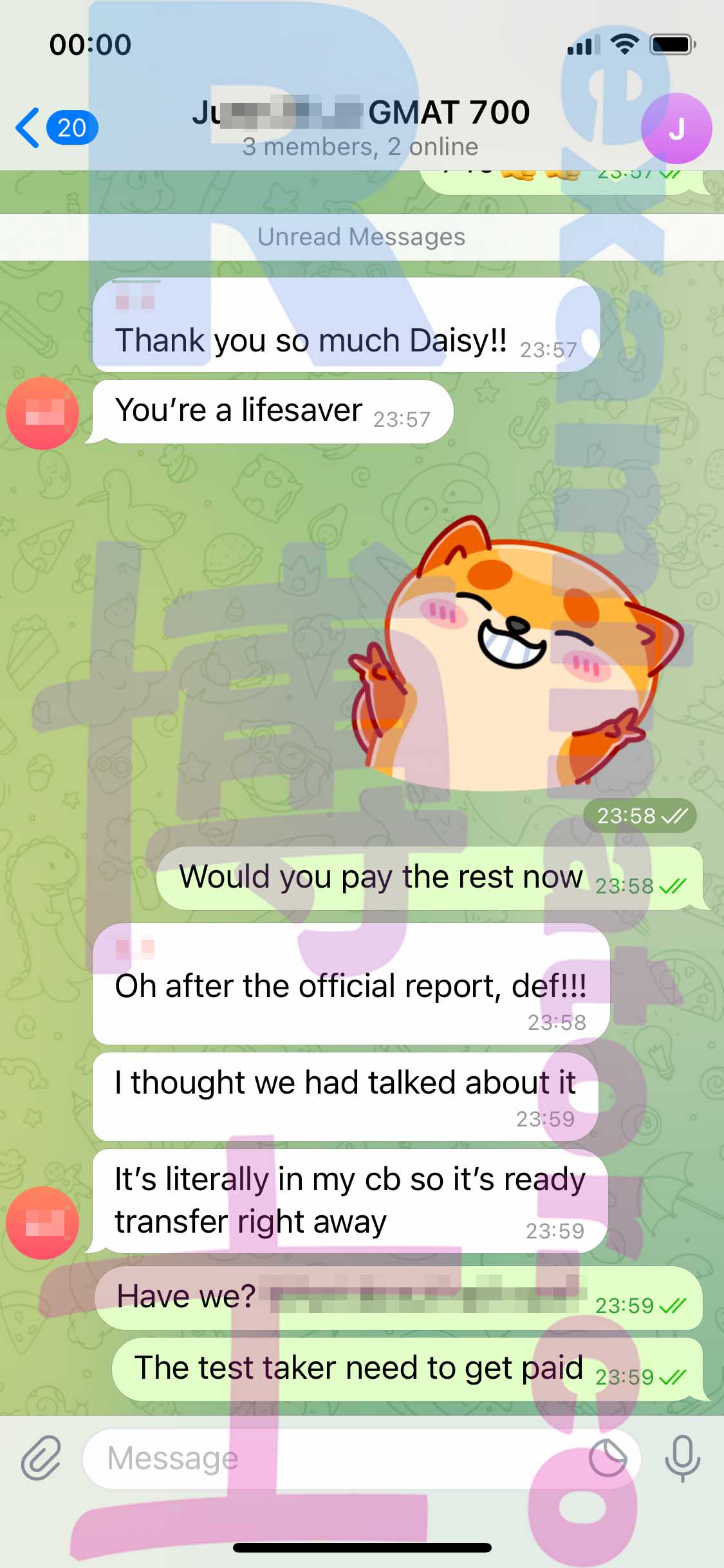 GMAT代考保分成功案例#340的与客户对话截图