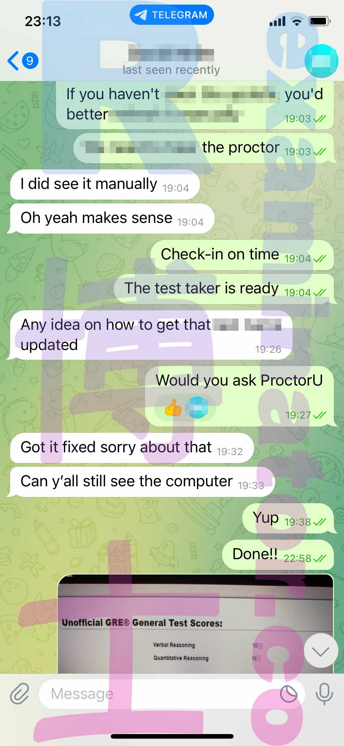 GRE代考保分成功案例#433的与客户对话截图