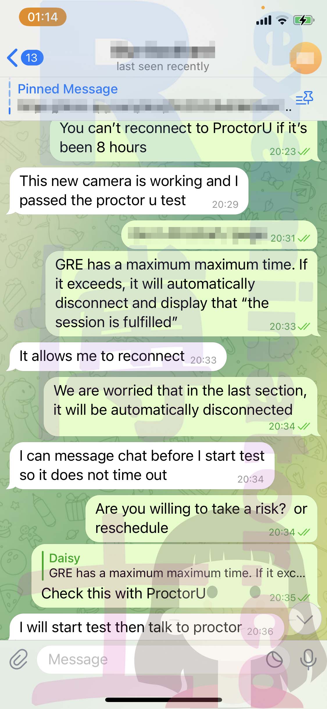 GRE代考保分成功案例#497的与客户对话截图
