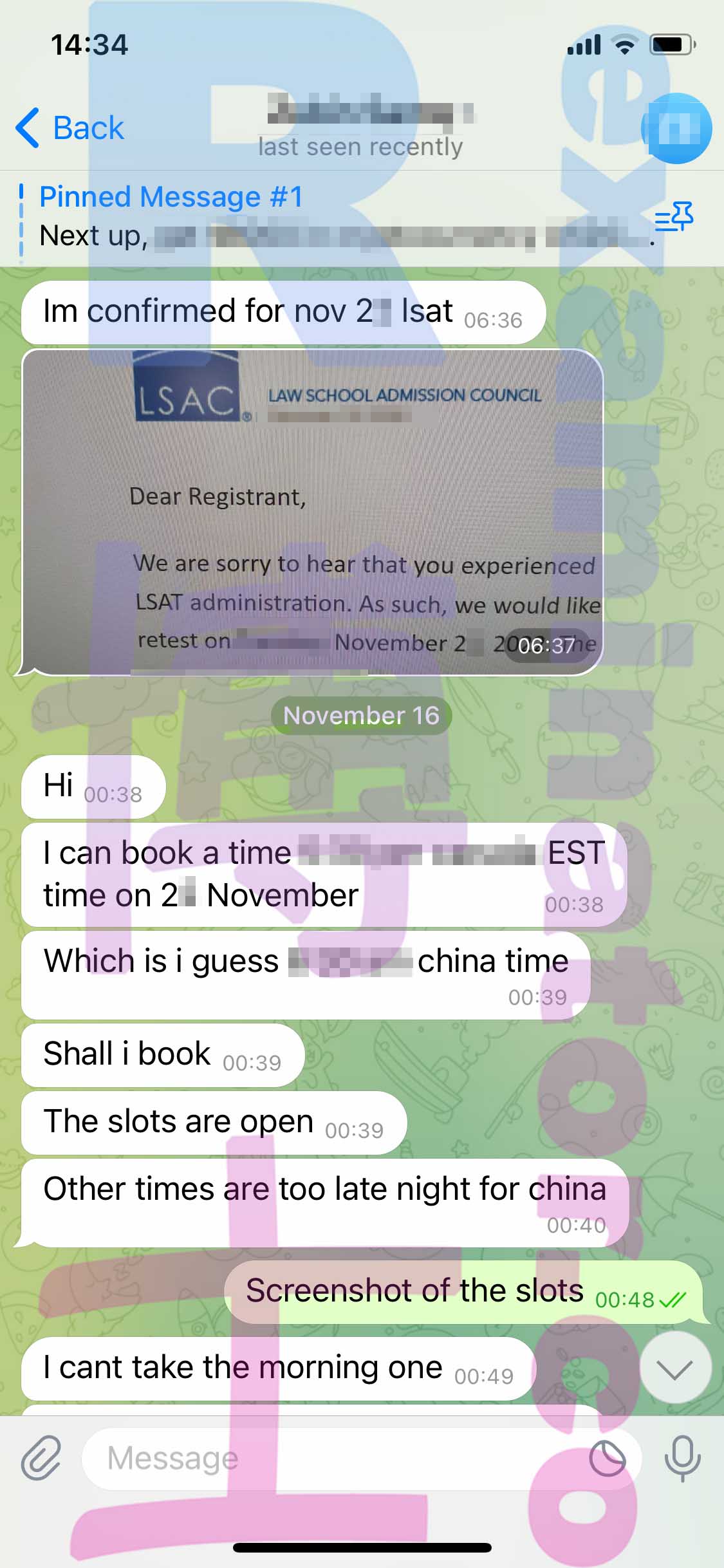 LSAT代考保分成功案例#426的与客户对话截图