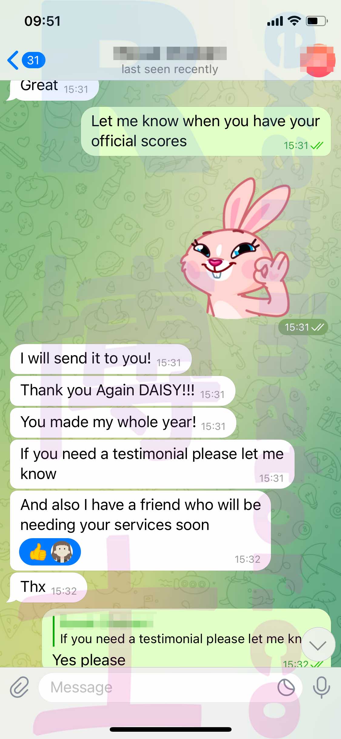 GRE代考保分成功案例#485的与客户对话截图
