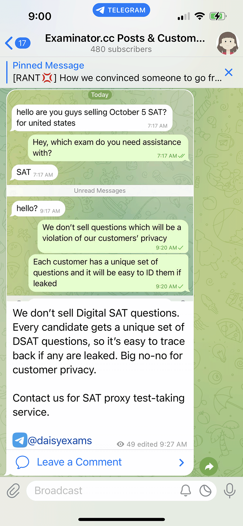[SAT代考保分]成功案例#404的对话截图
