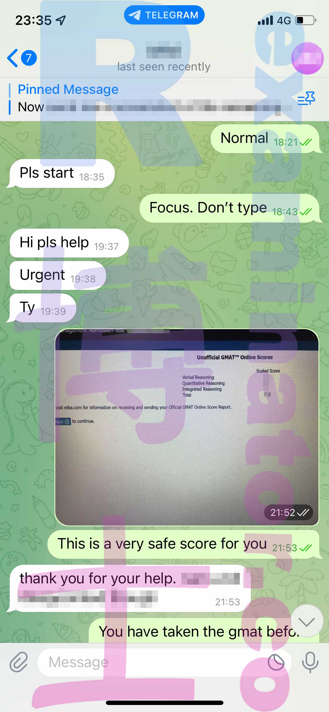 GMAT代考保分成功案例#375的与客户对话截图