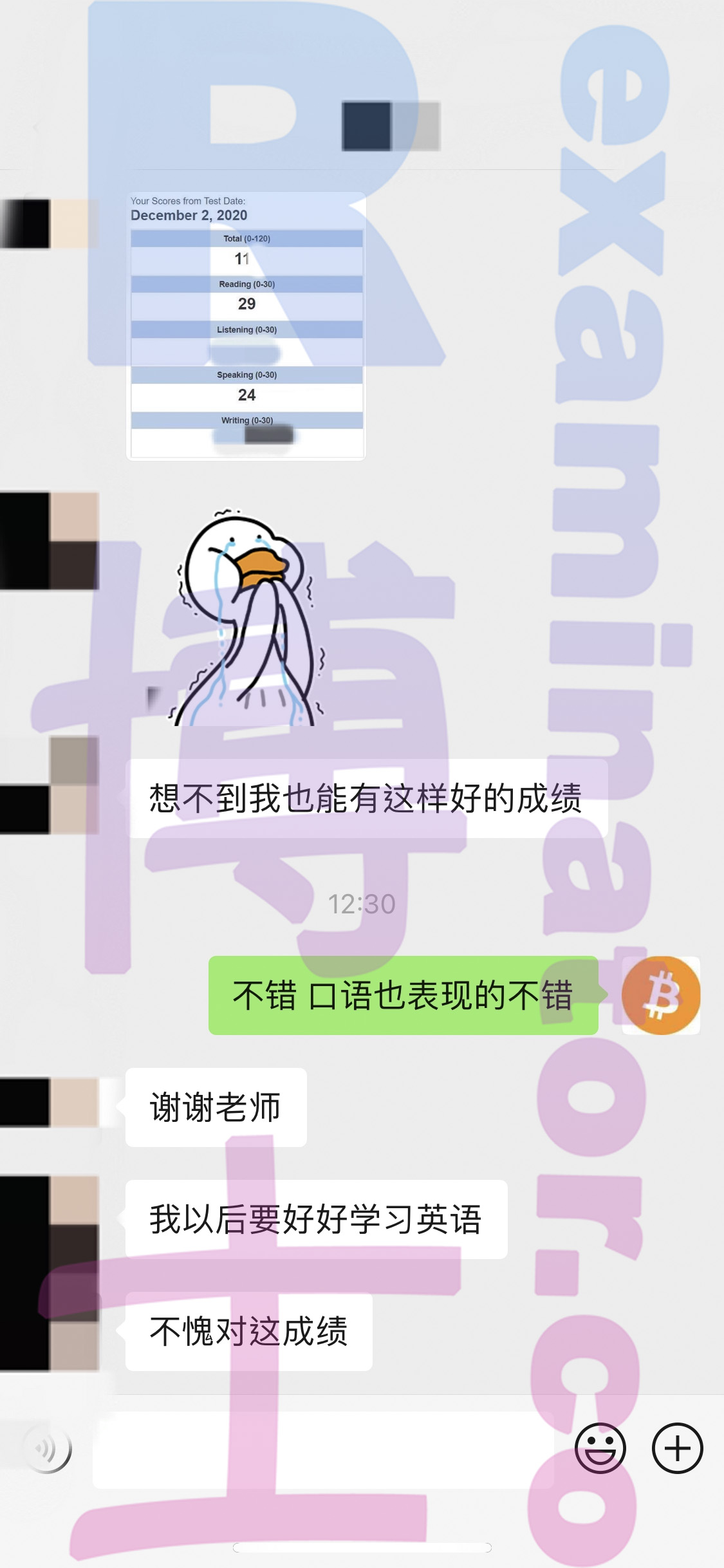 托福代考保分成功案例#116的与客户对话截图