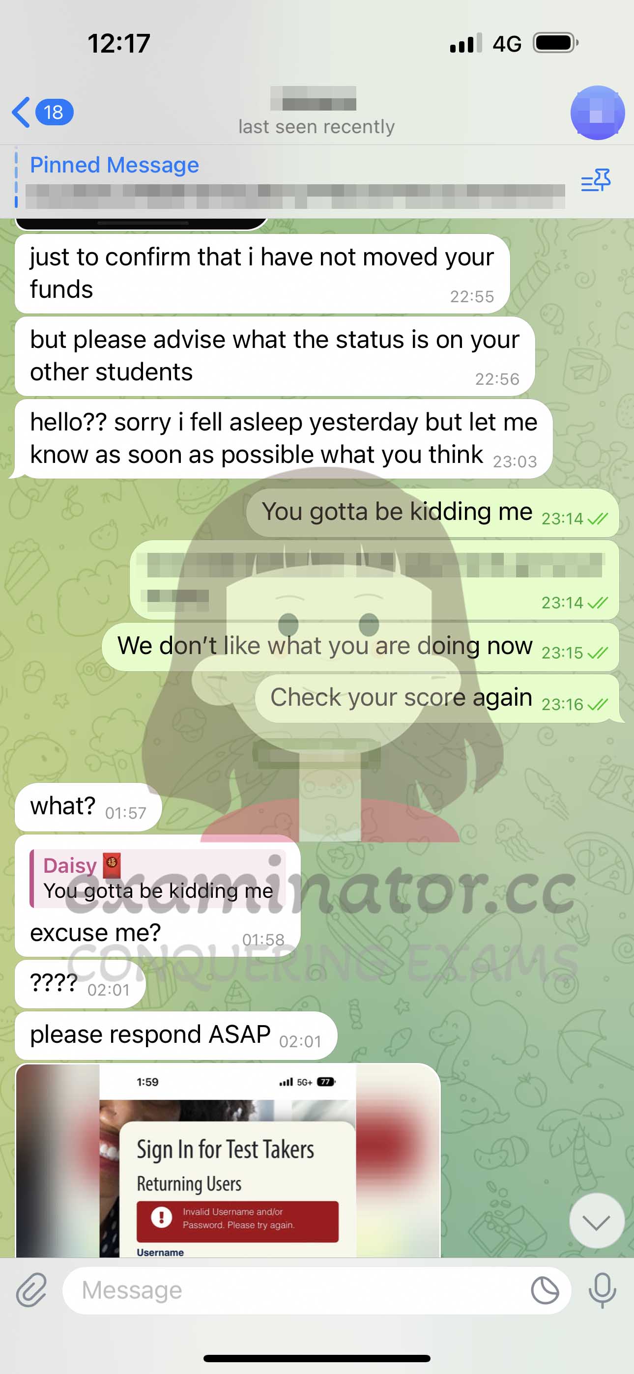 GRE代考保分成功案例#616的与客户对话截图