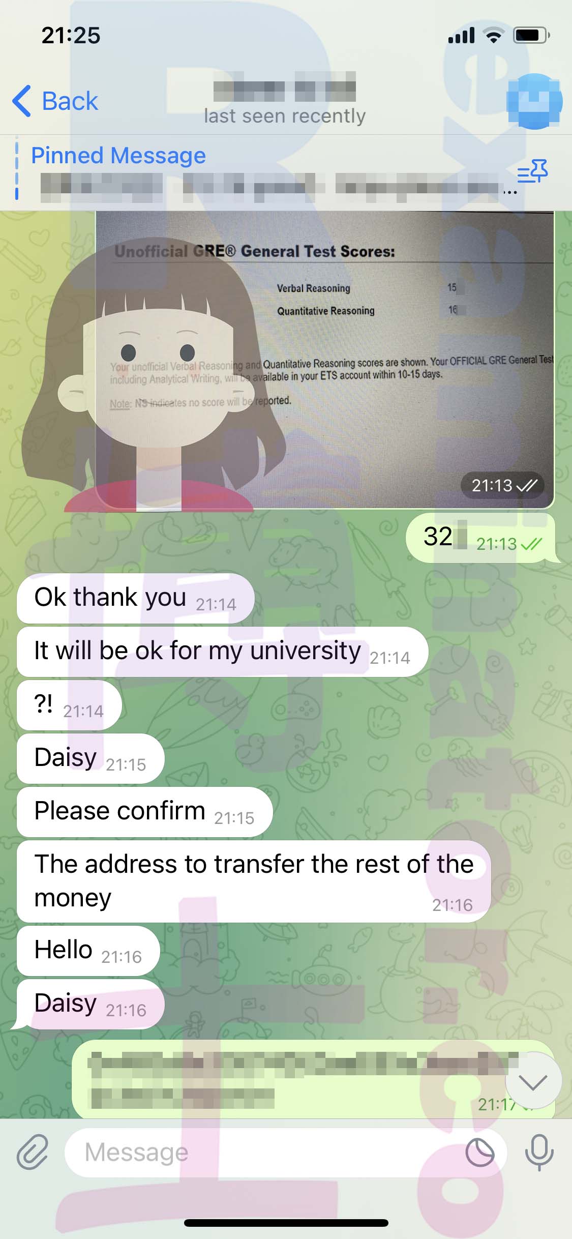 GRE代考保分成功案例#541的与客户对话截图