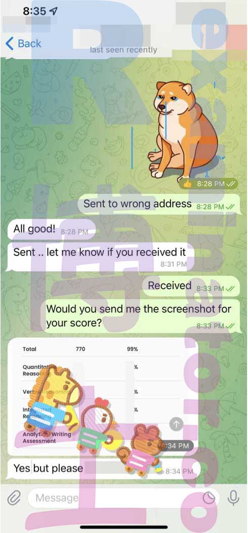 GMAT代考保分成功案例#325的与客户对话截图
