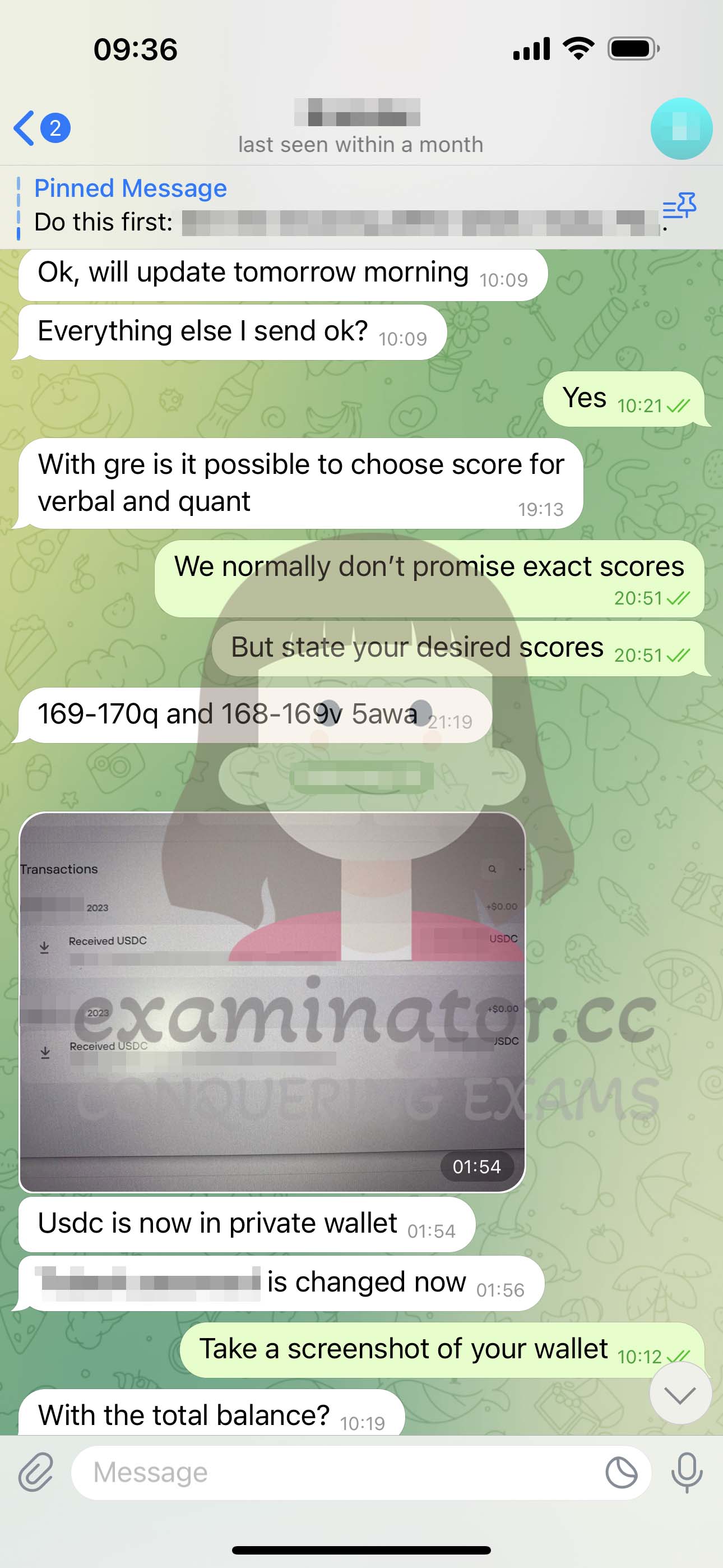 GRE代考保分成功案例#586的与客户对话截图