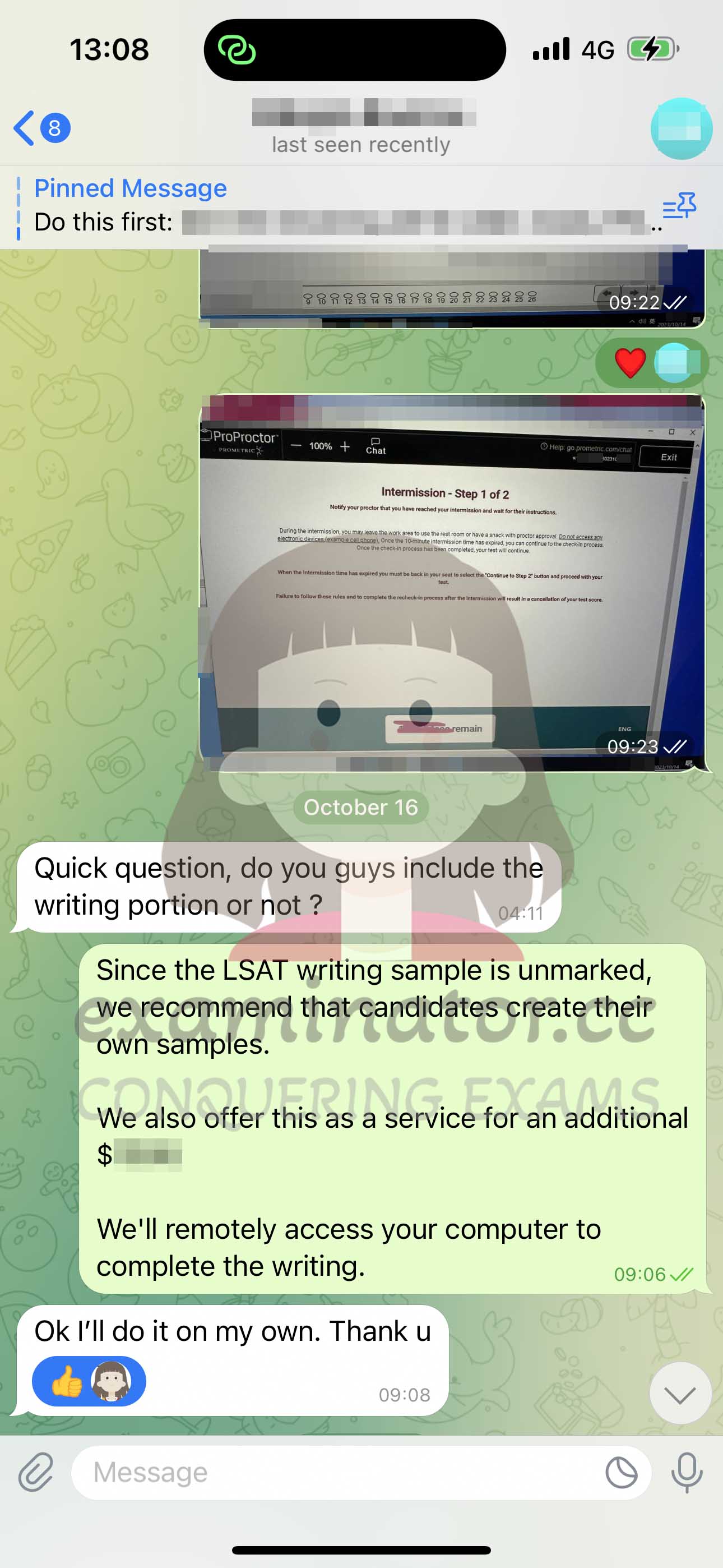 LSAT代考保分成功案例#599的与客户对话截图