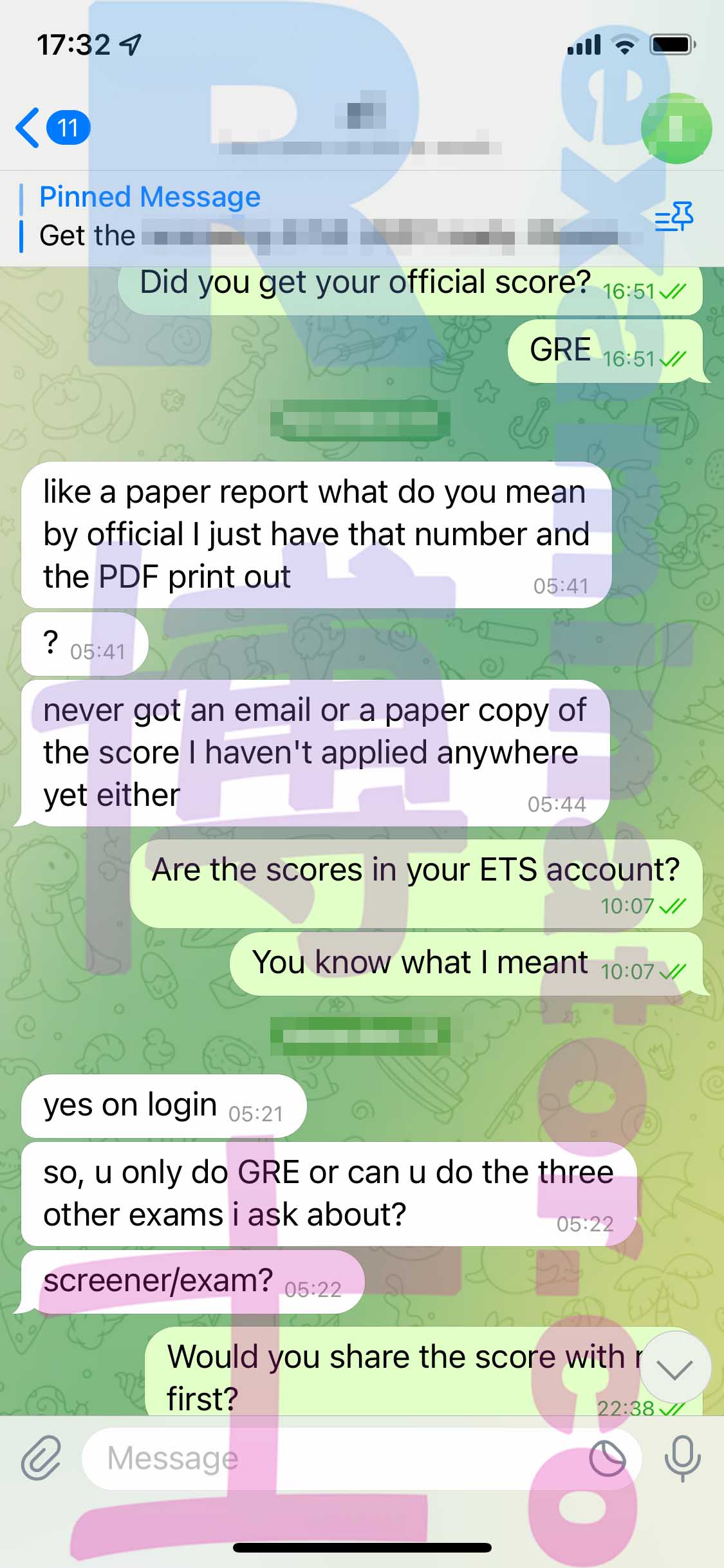 GRE代考保分成功案例#435的与客户对话截图