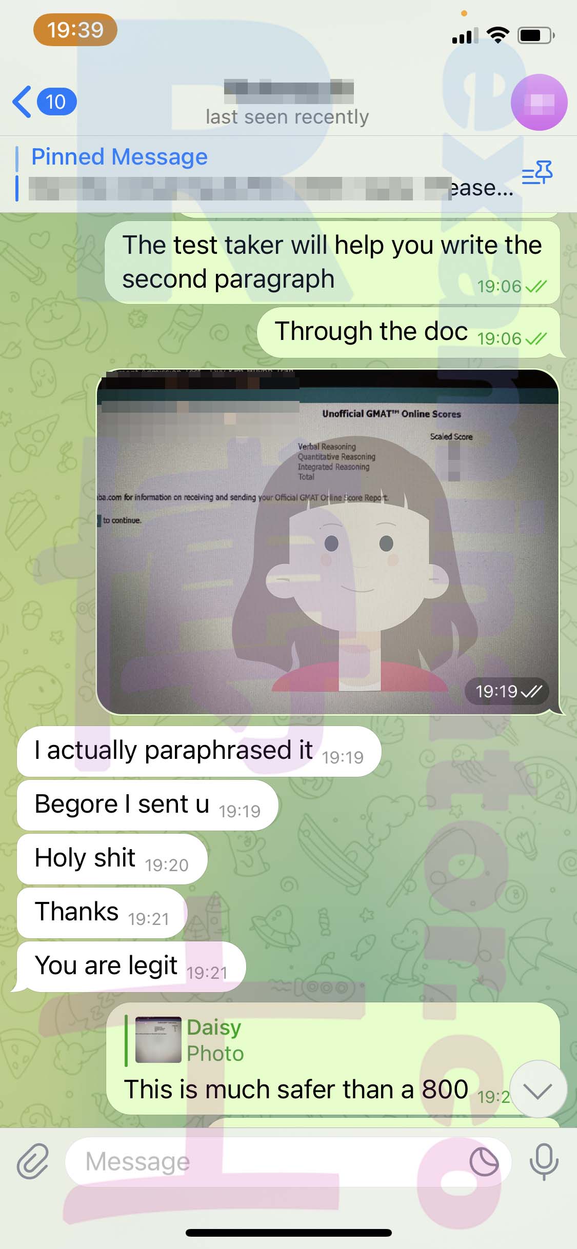 GMAT代考保分成功案例#478的与客户对话截图