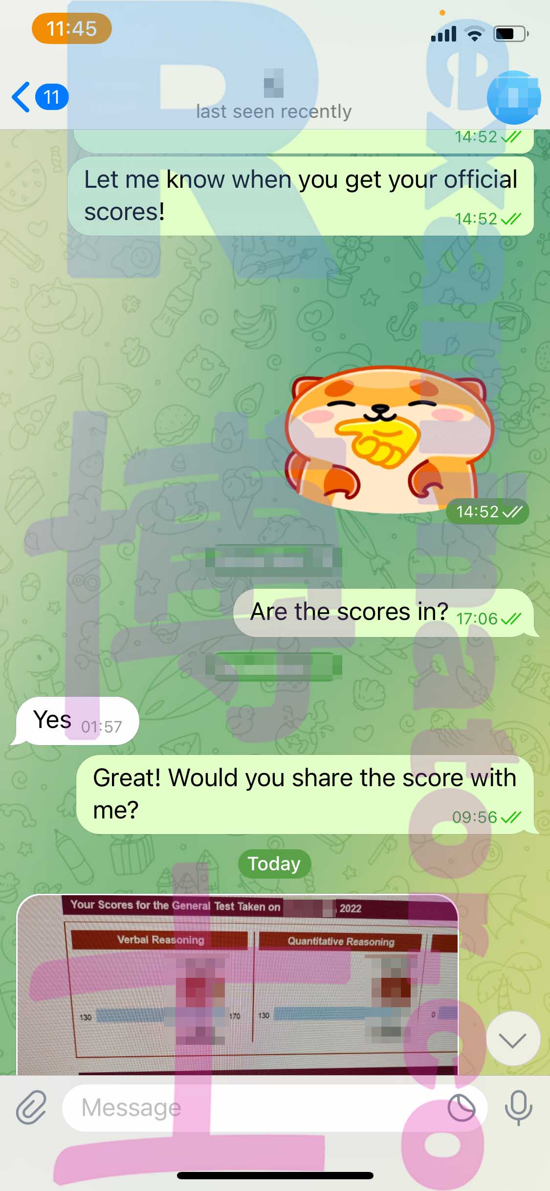 GRE代考保分成功案例#443的与客户对话截图