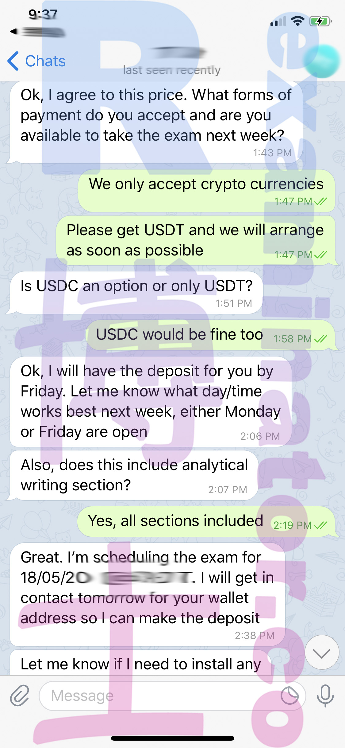 GRE代考保分成功案例#72的与客户对话截图