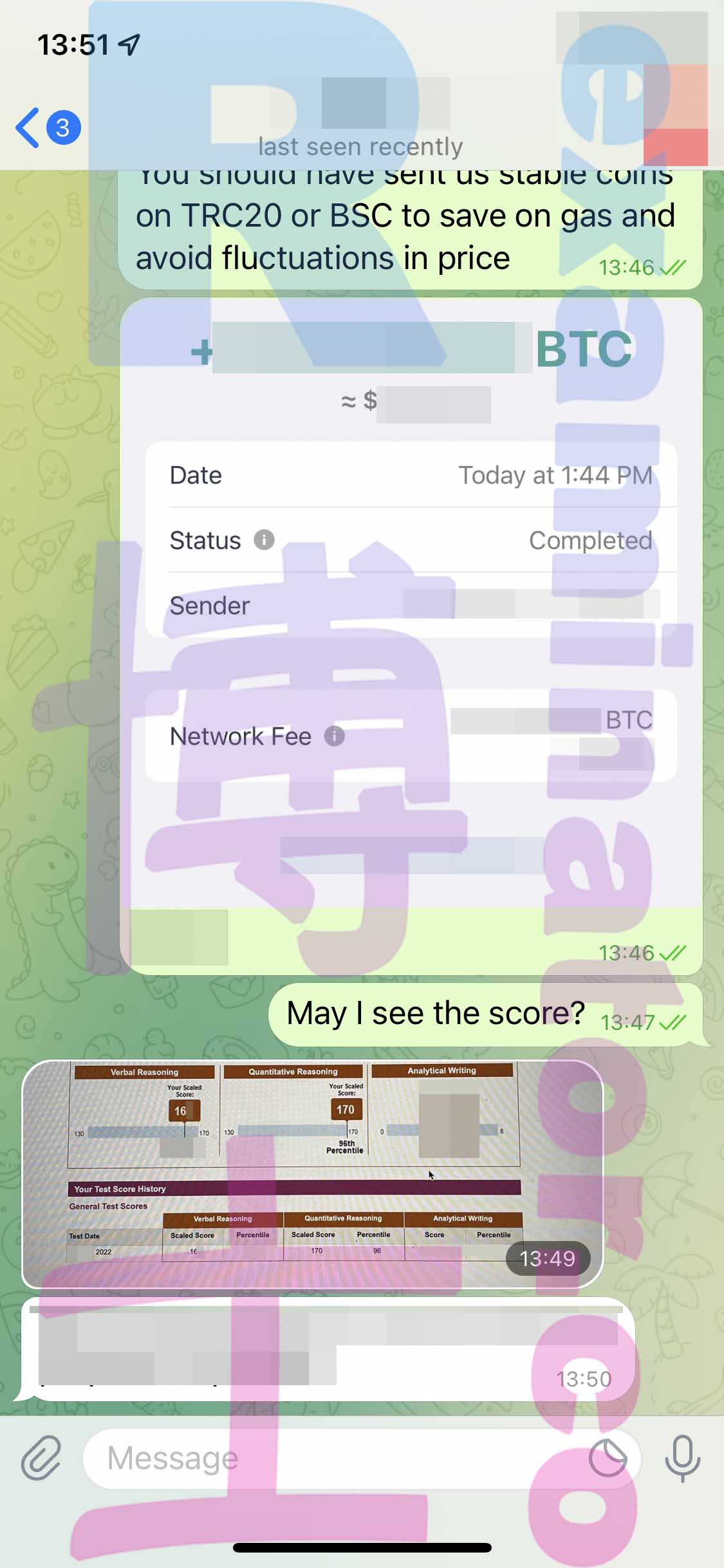 GRE代考保分成功案例#321的与客户对话截图