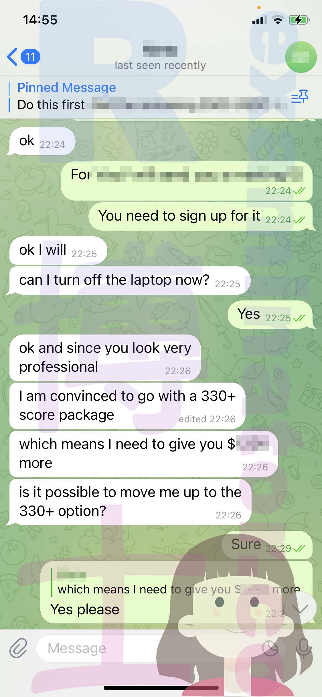 GRE代考保分成功案例#530的与客户对话截图