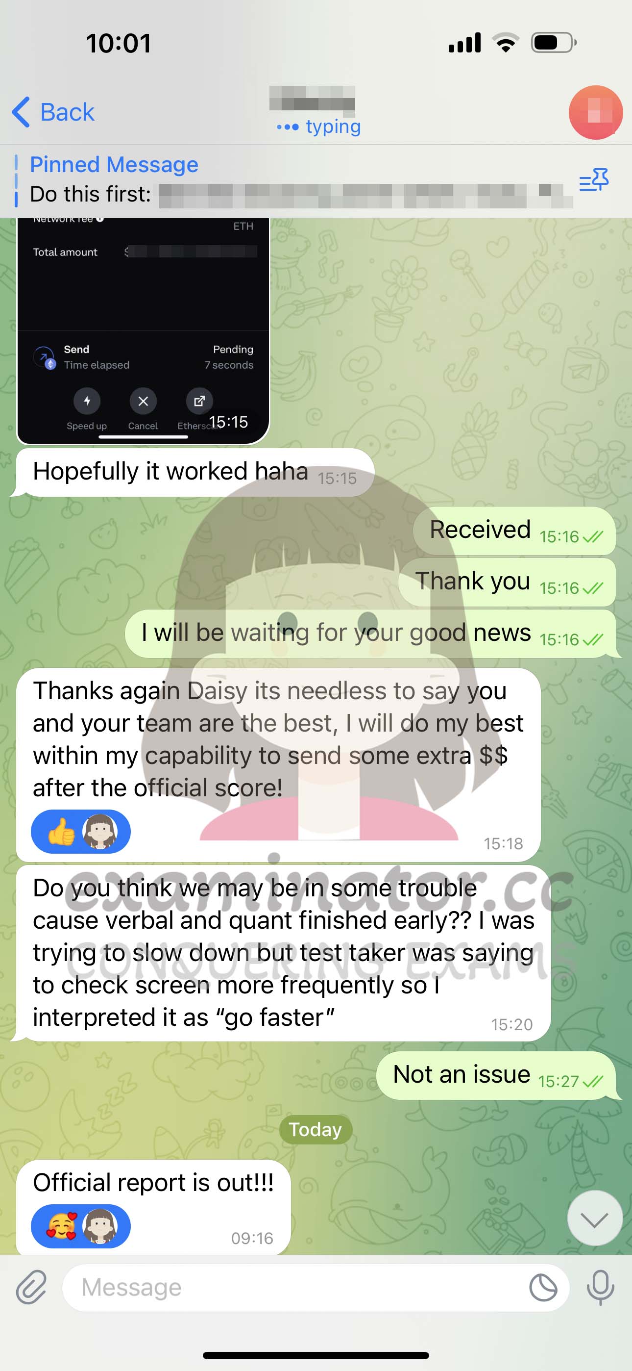 GMAT代考保分成功案例#582的与客户对话截图