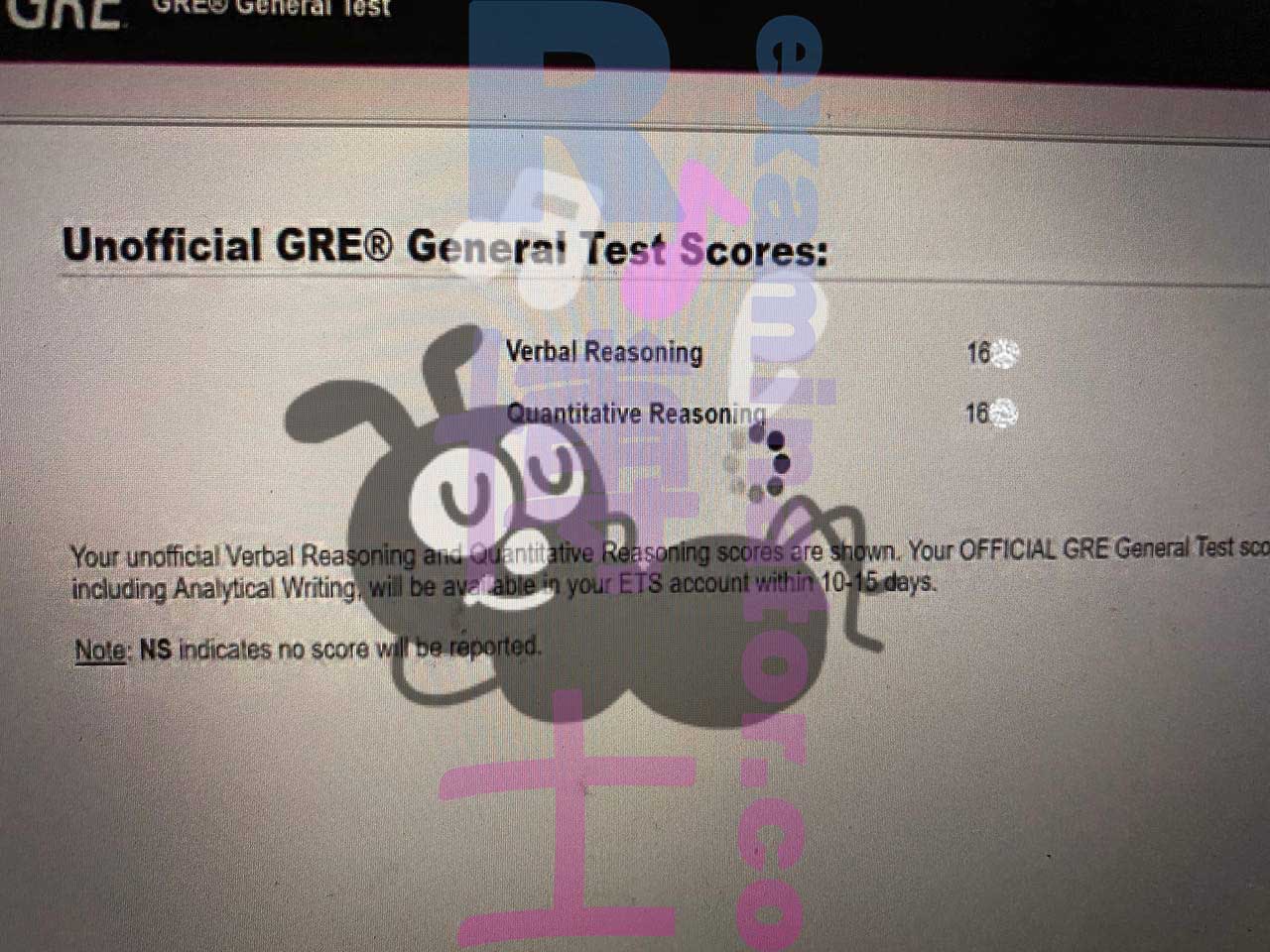 GRE代考保分成功案例#357的分数图