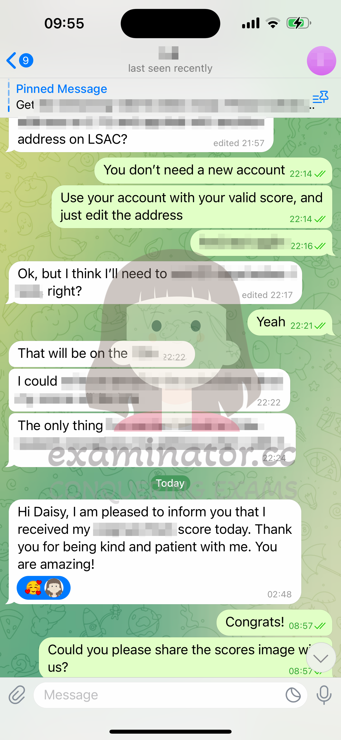 GRE代考保分成功案例#560的与客户对话截图