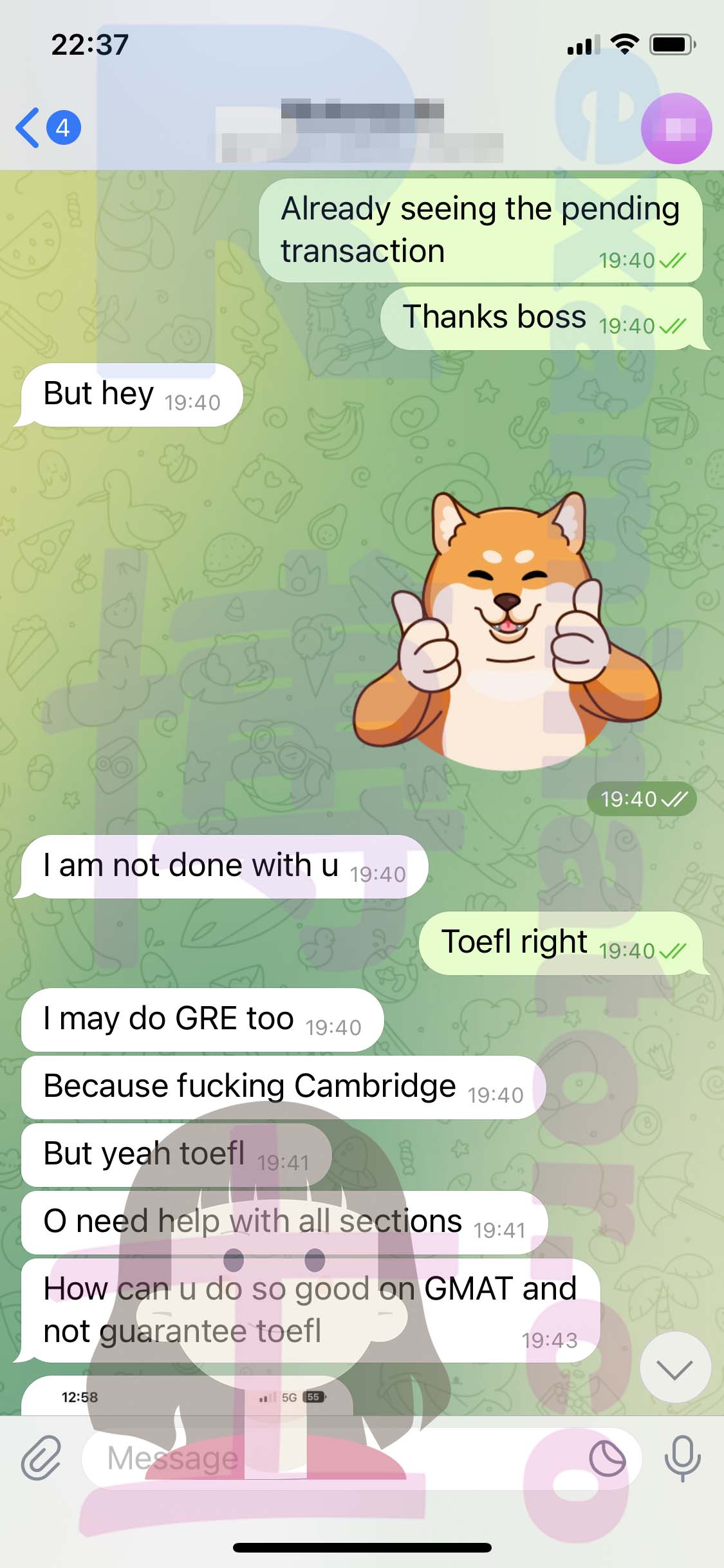 GMAT代考保分成功案例#478的与客户对话截图