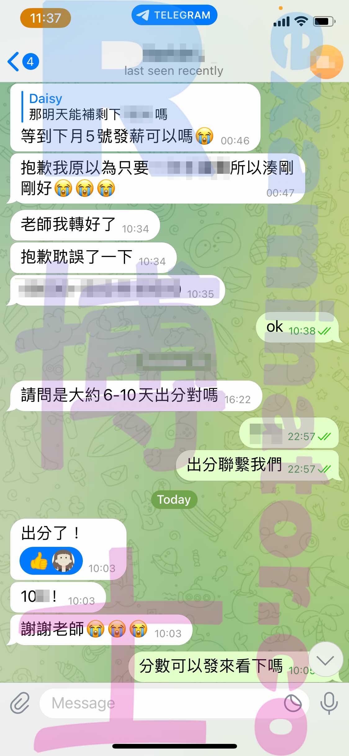 托福代考保分成功案例#437的与客户对话截图