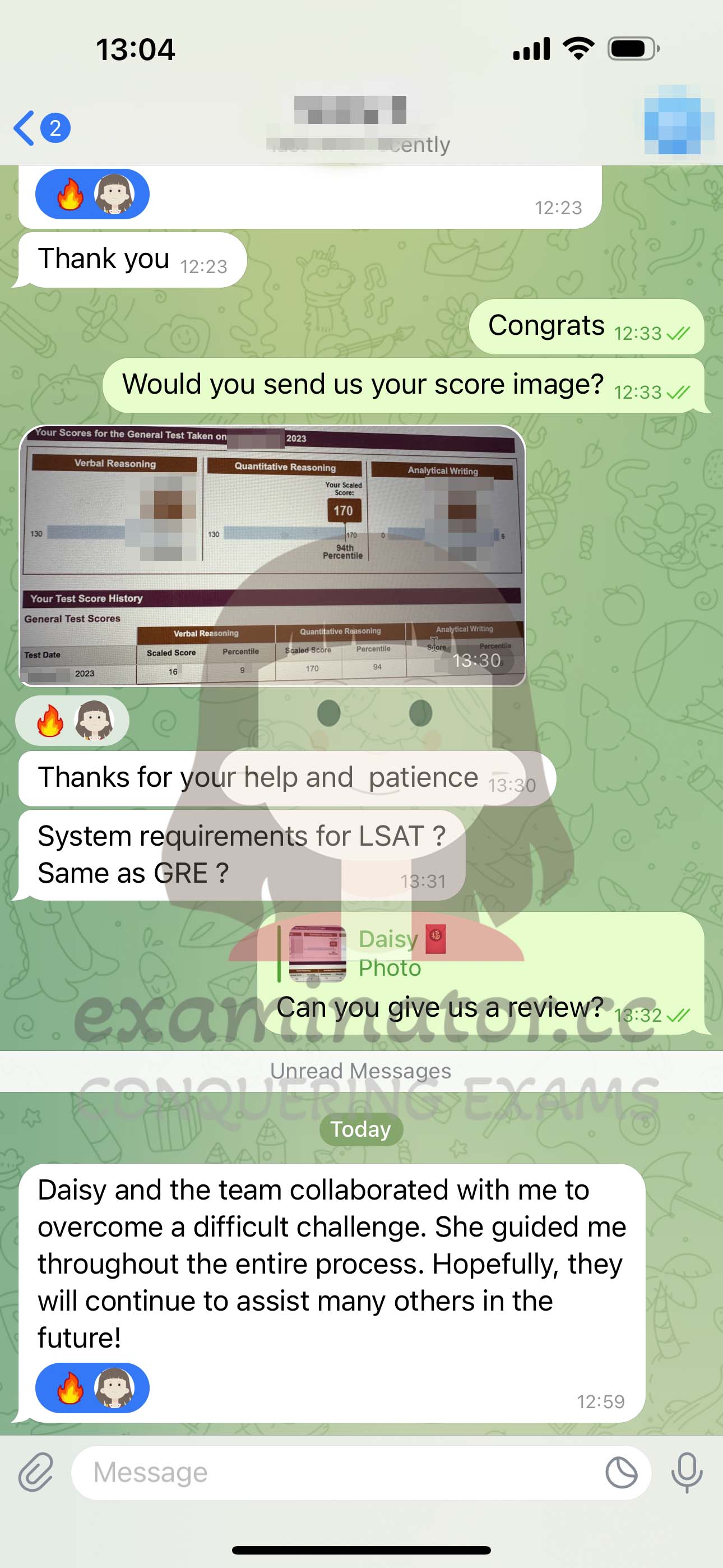 GMAT代考保分成功案例#577的与客户对话截图