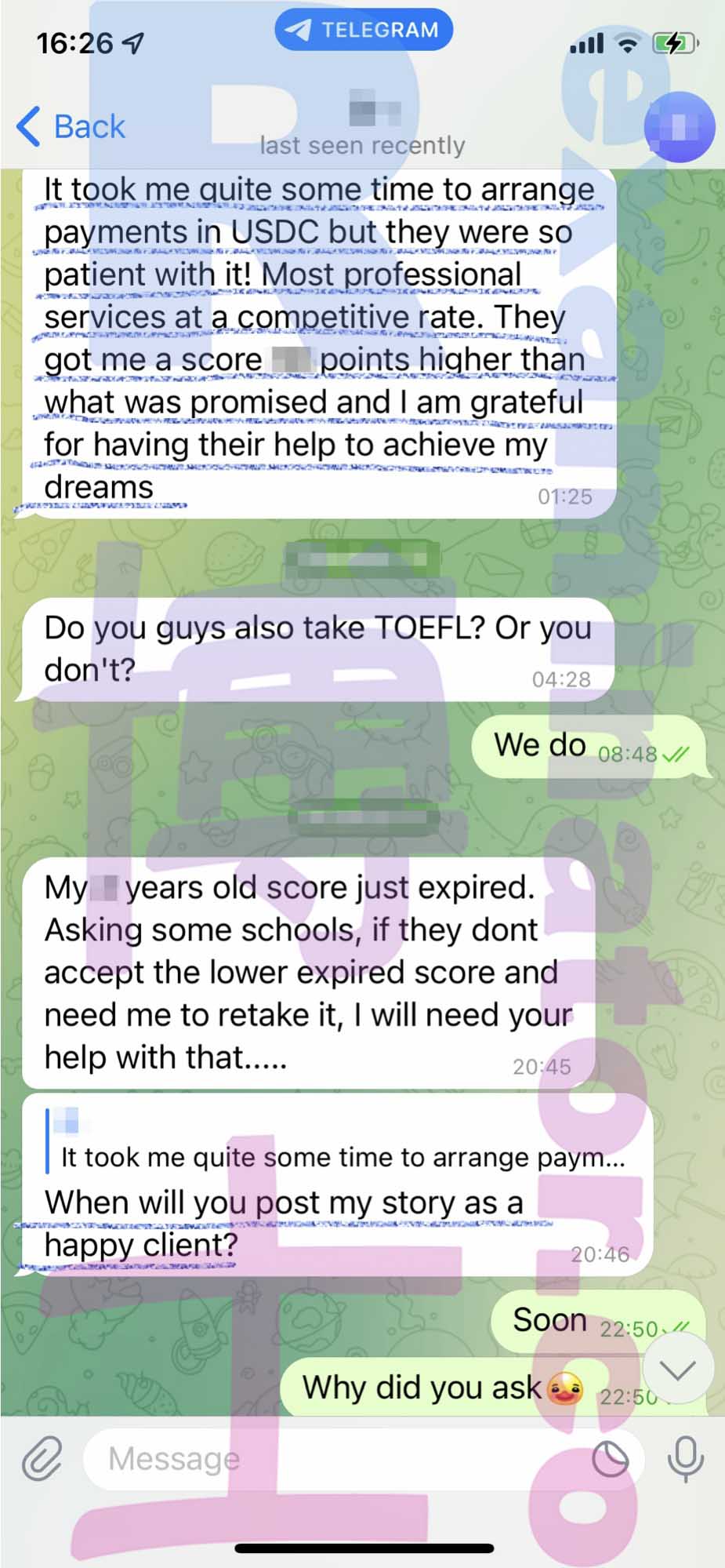 GMAT代考保分成功案例#400的与客户对话截图