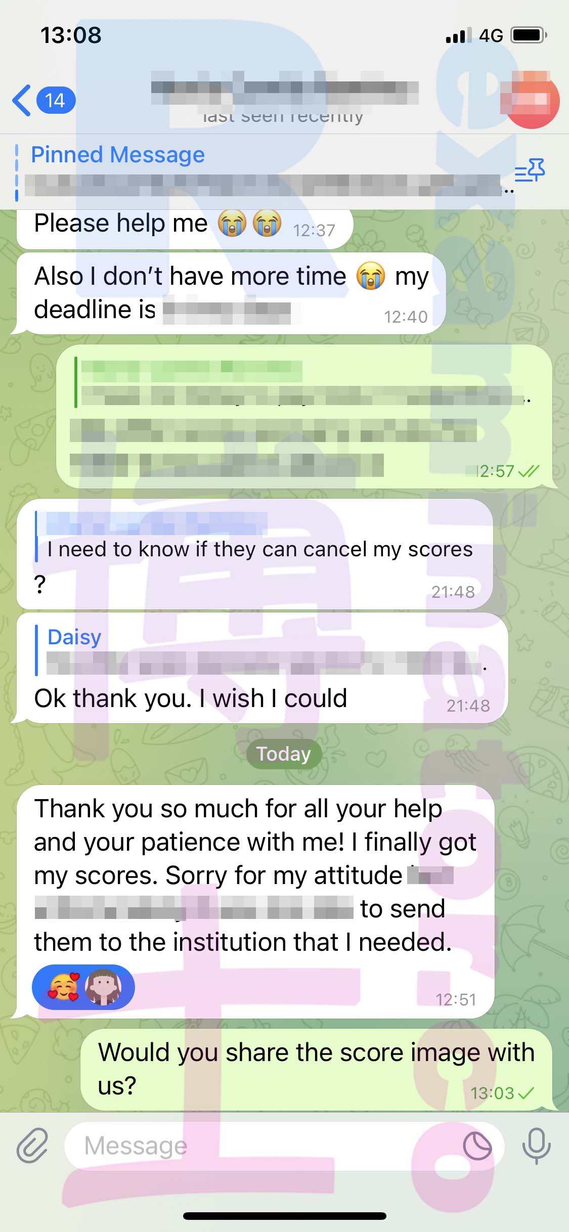 托福代考保分成功案例#456的与客户对话截图