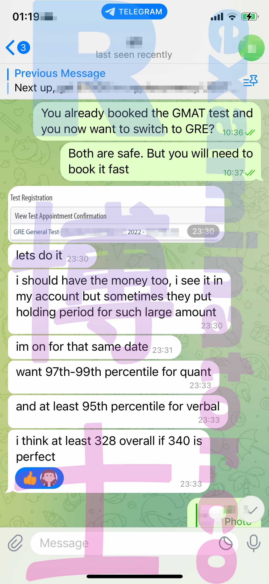 [GRE代考保分]成功案例#270的对话截图