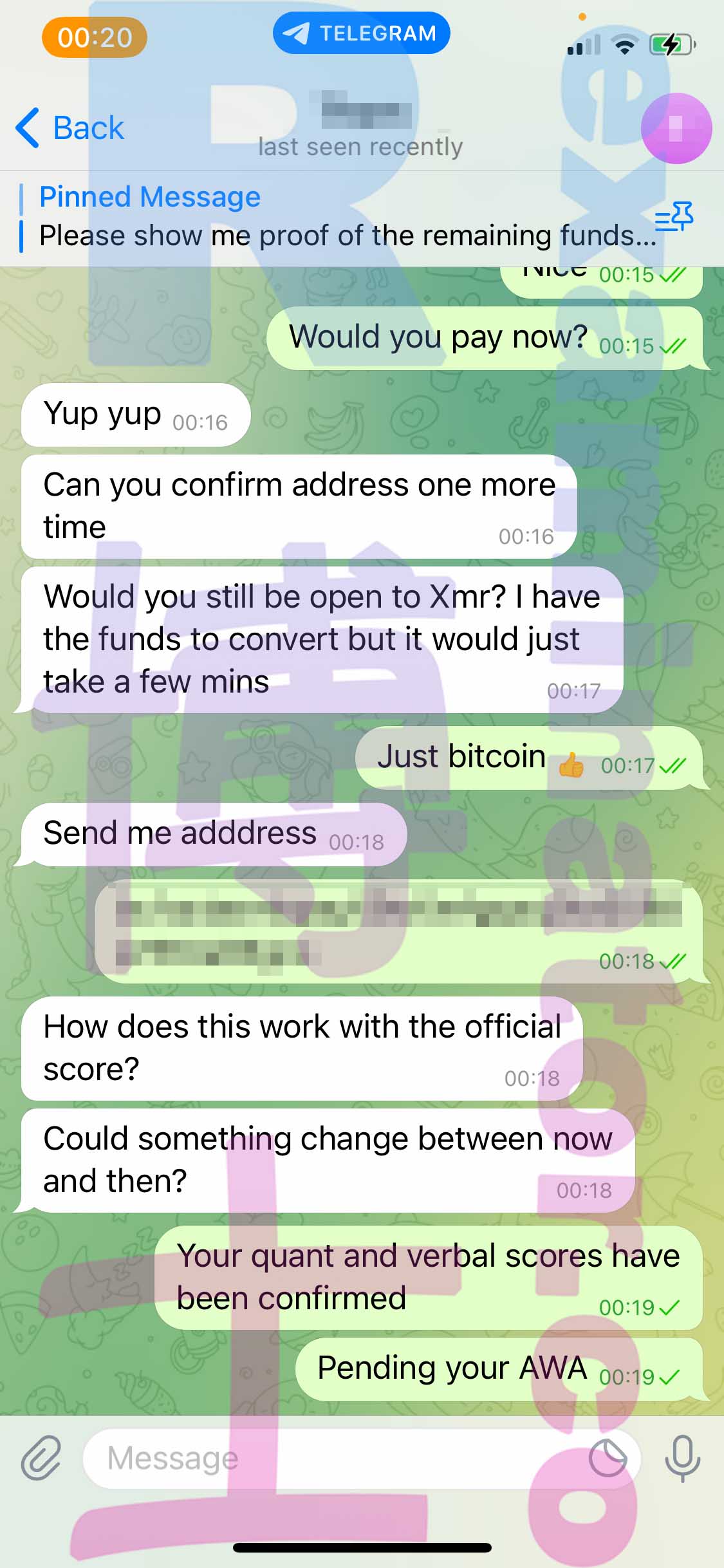 GRE代考保分成功案例#357的与客户对话截图