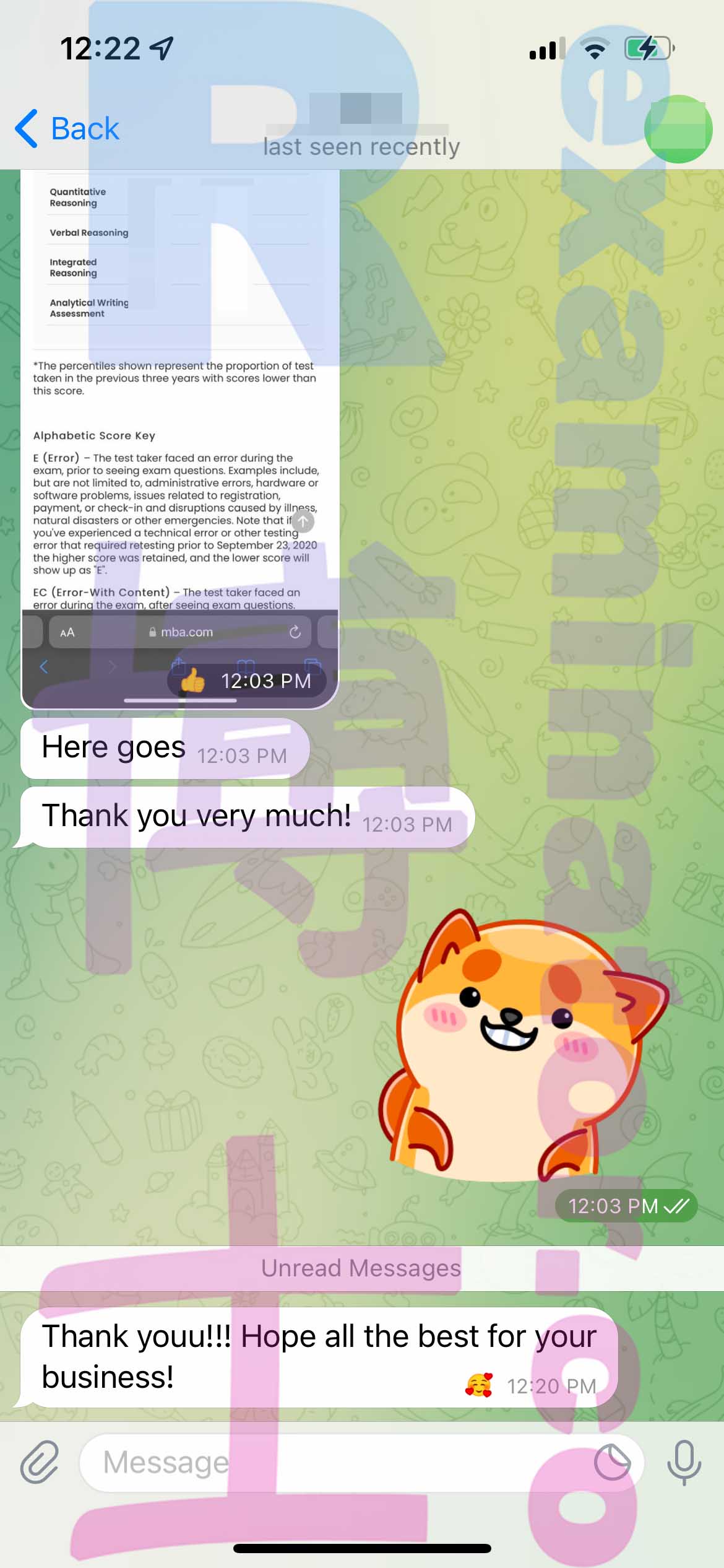 GMAT代考保分成功案例#351的与客户对话截图
