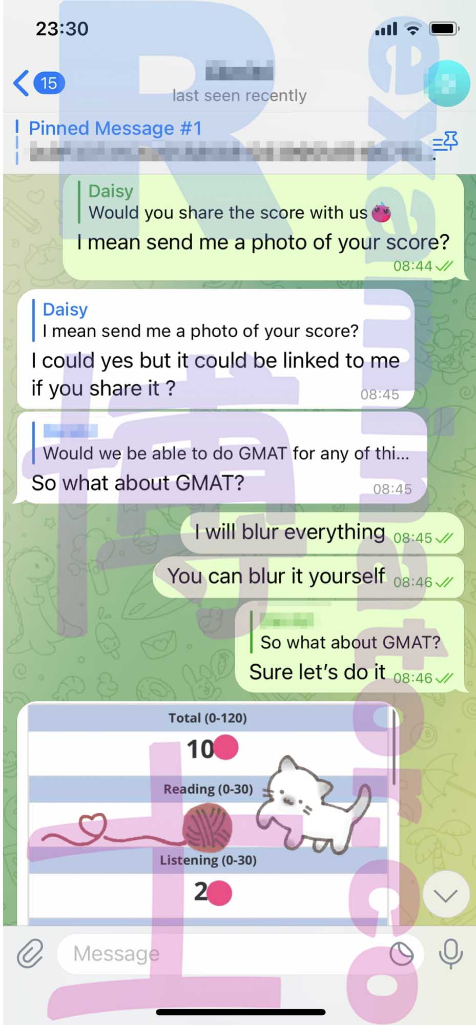 托福代考保分成功案例#428的与客户对话截图