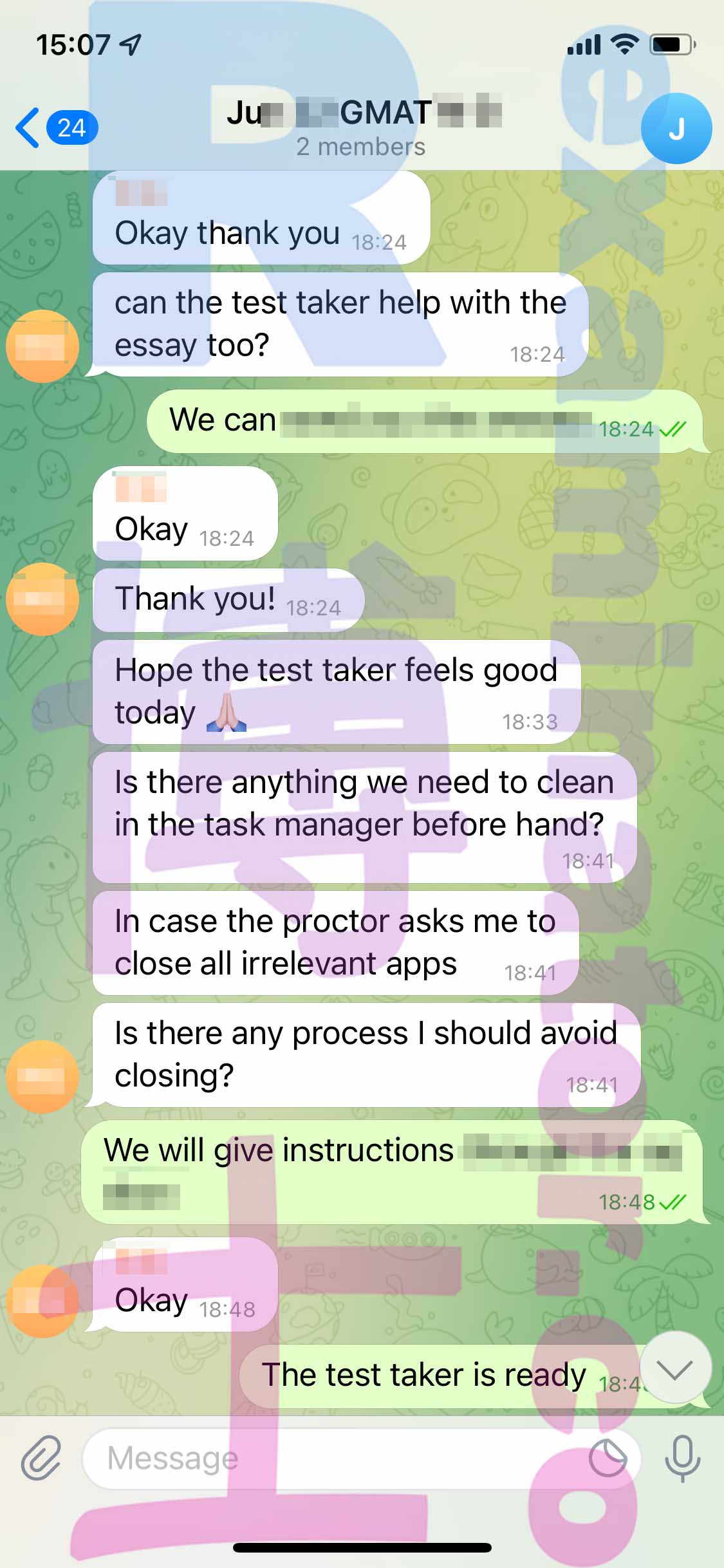 GMAT代考保分成功案例#347的与客户对话截图