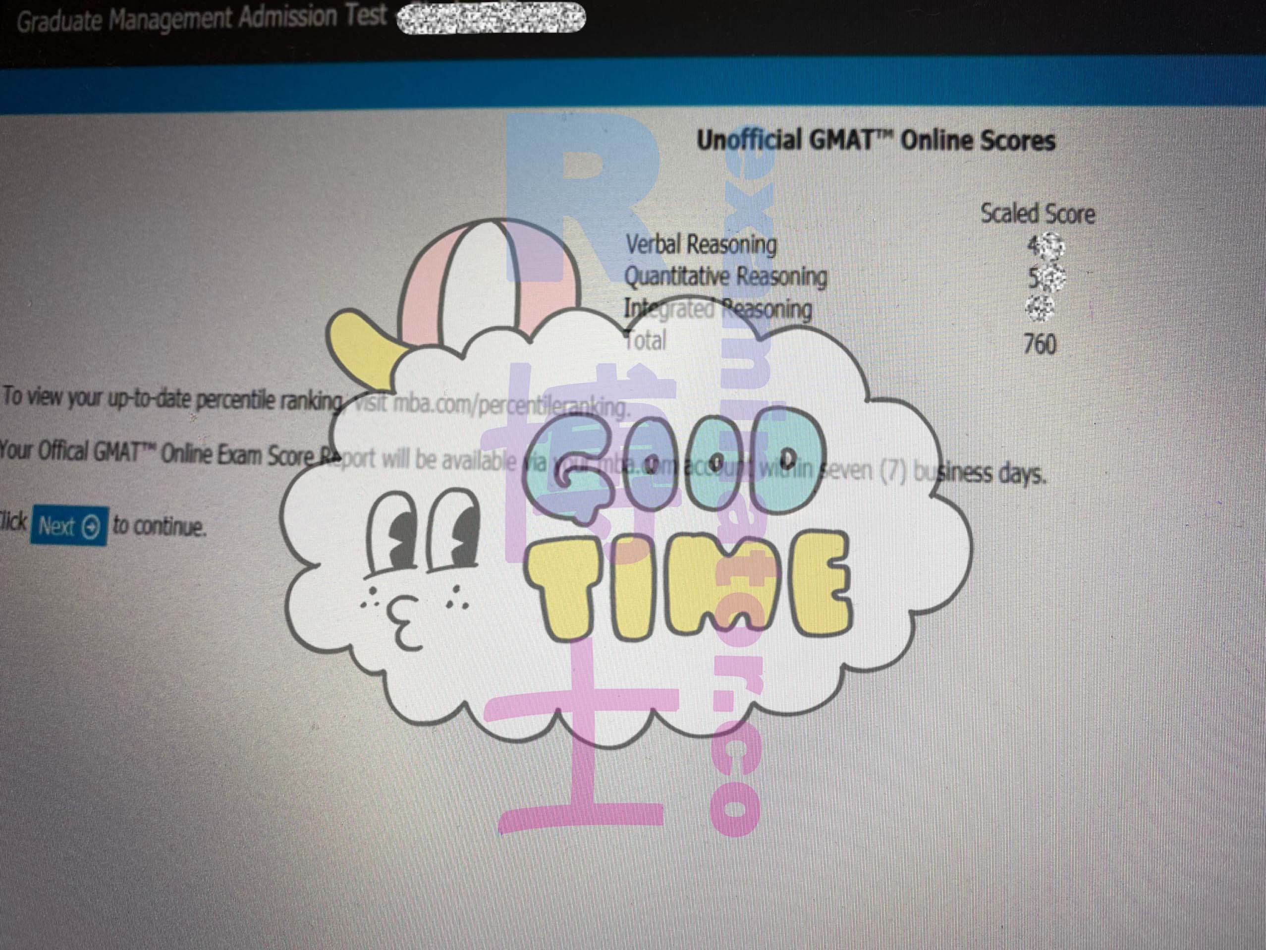The GMAT online exam in the afternoon was successfully completed ✅ Achieved a high score of 760!! Solid strength like a stick 😎
