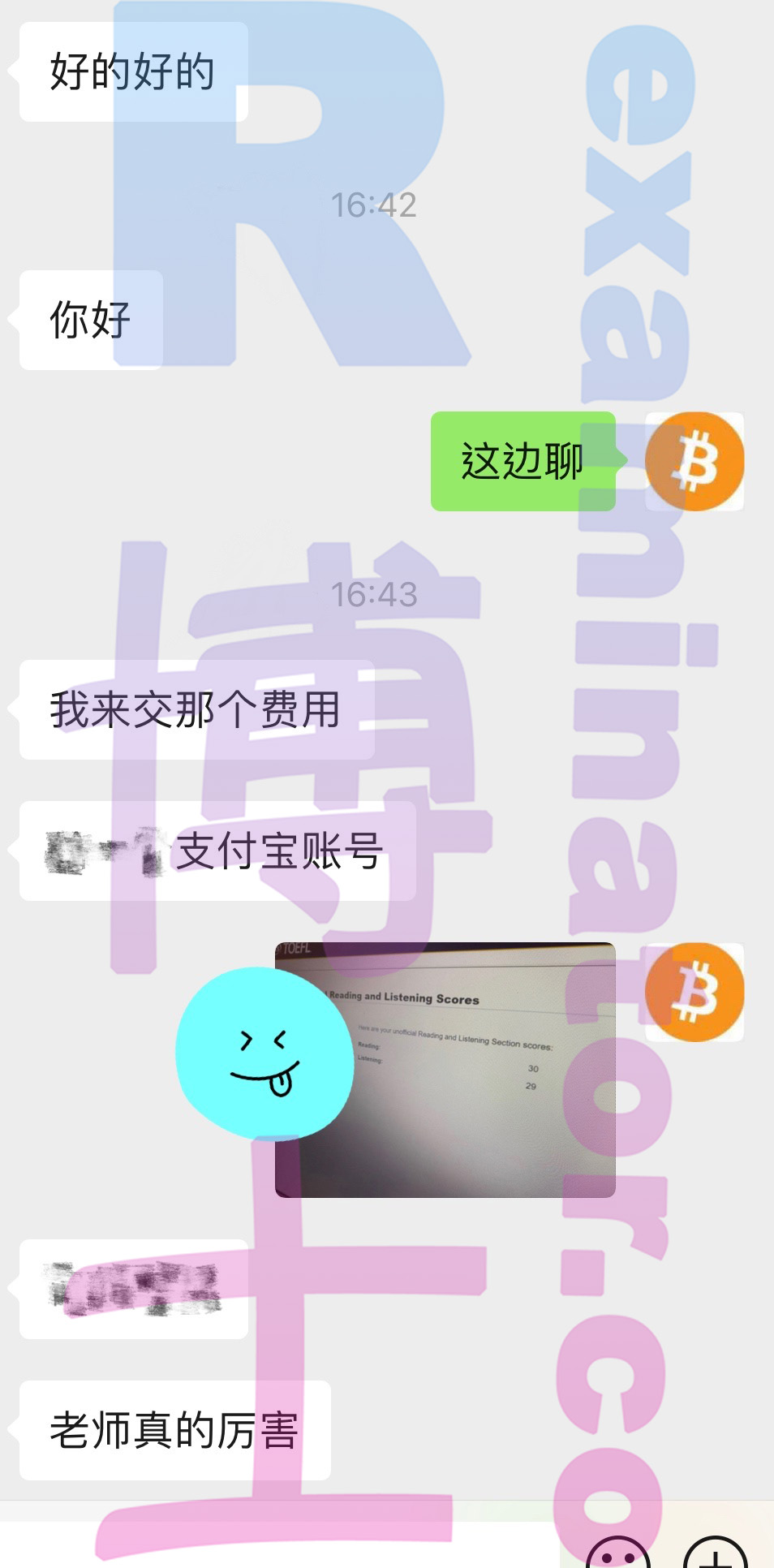 托福代考保分成功案例#96的与客户对话截图