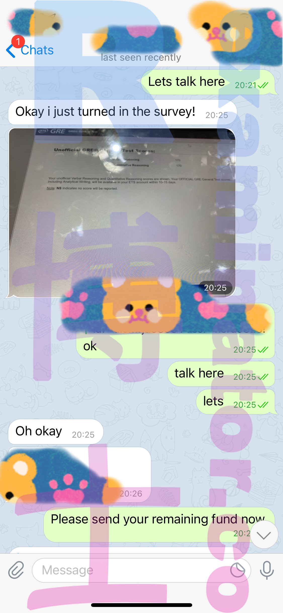GRE代考保分成功案例#91的与客户对话截图