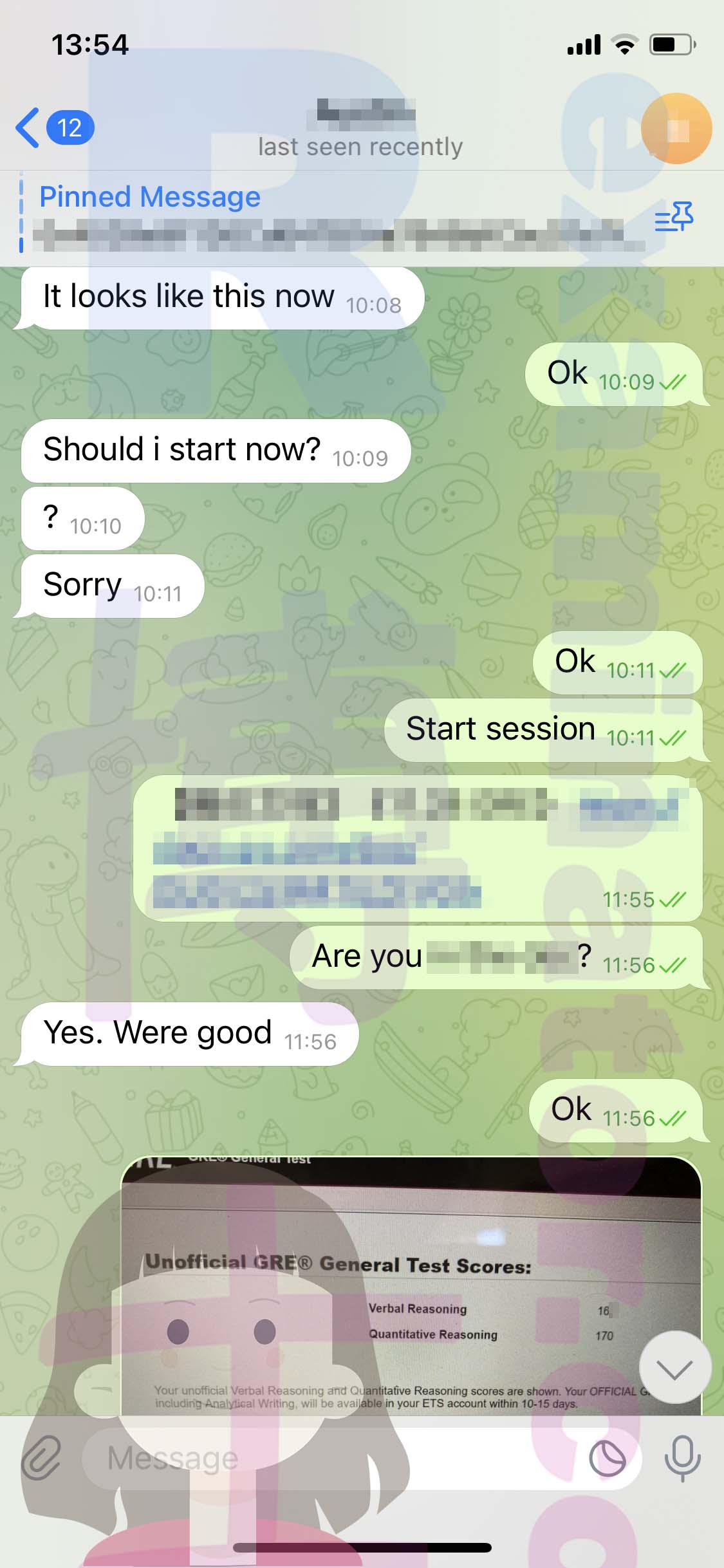 GRE代考保分成功案例#505的与客户对话截图