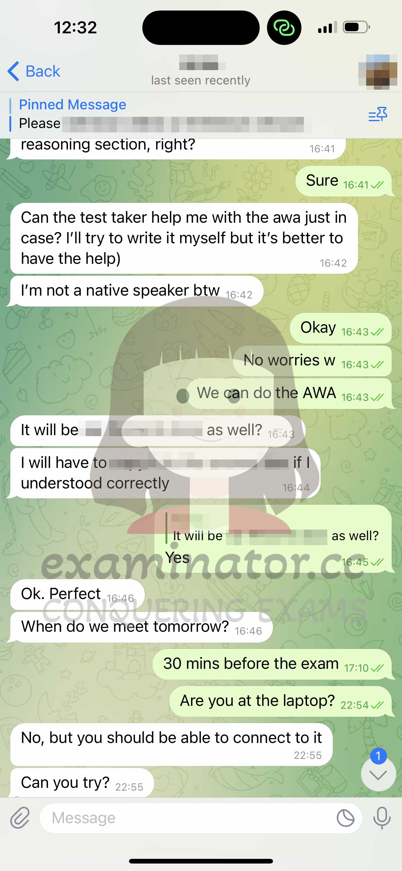 GMAT代考保分成功案例#613的与客户对话截图