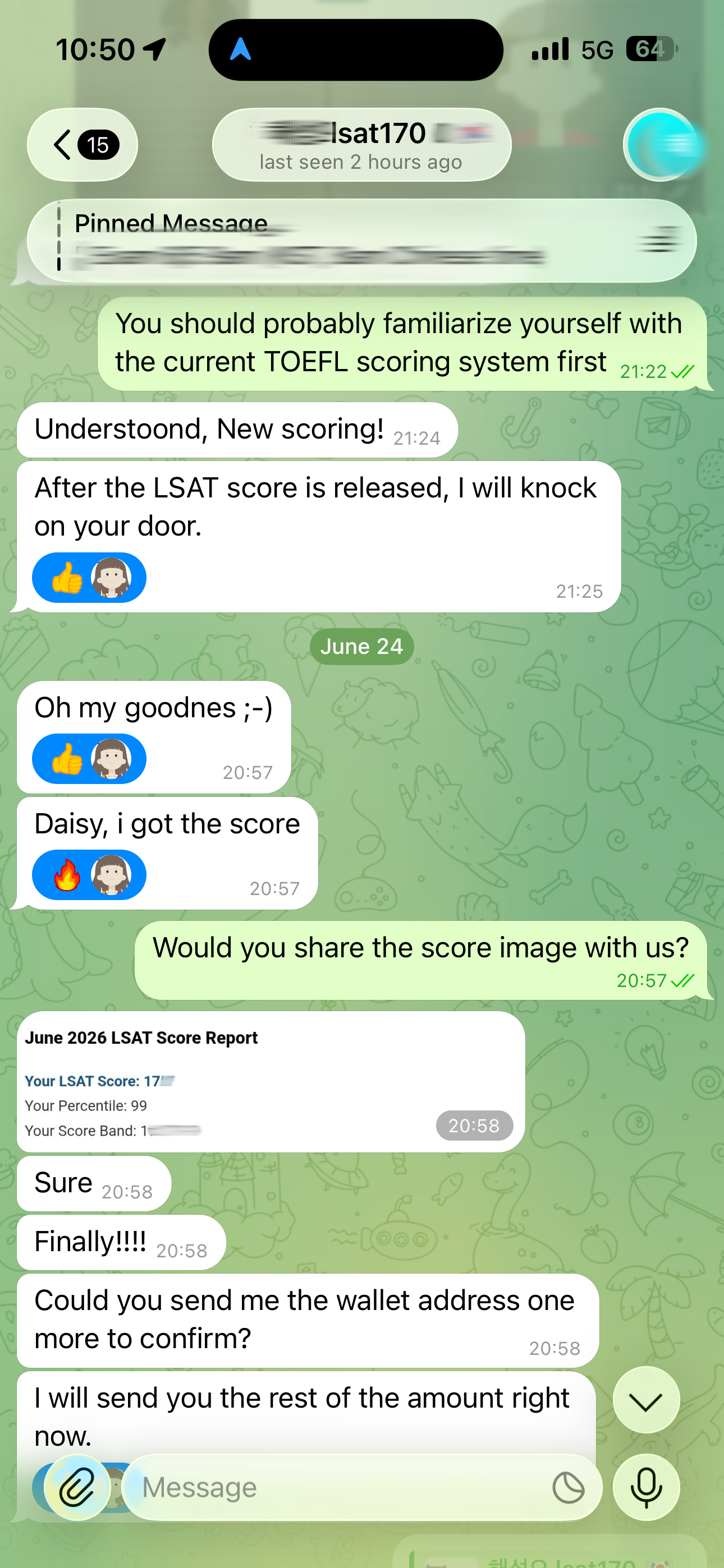 LSAT代考保分成功案例#750的与客户对话截图