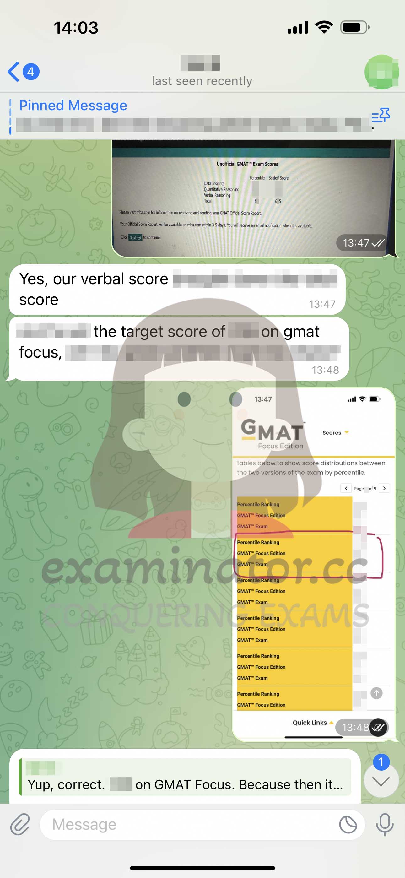GMAT代考保分成功案例#615的与客户对话截图