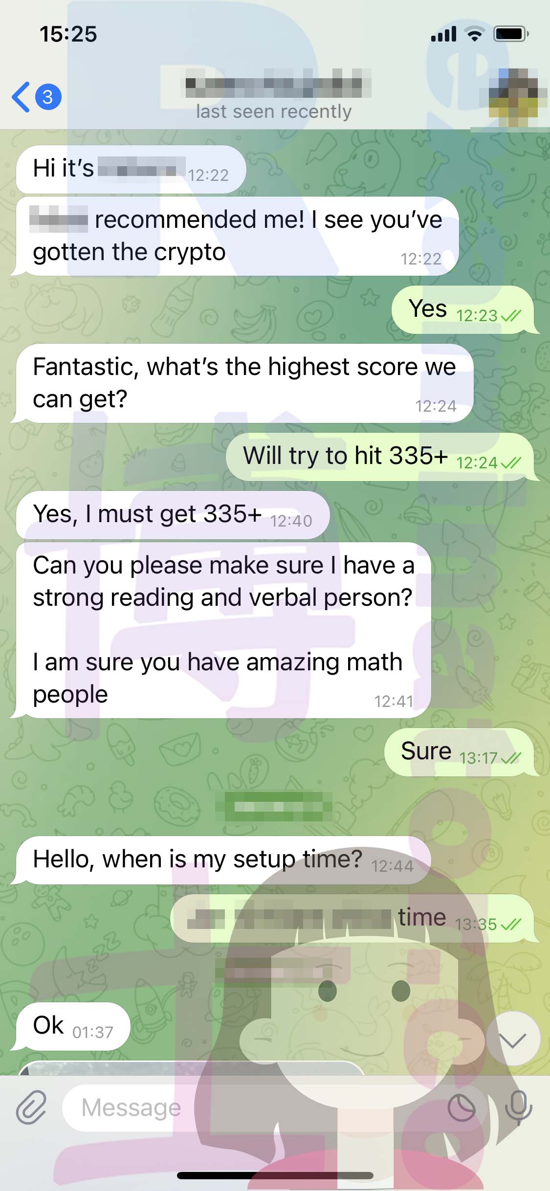 GRE代考保分成功案例#528的与客户对话截图